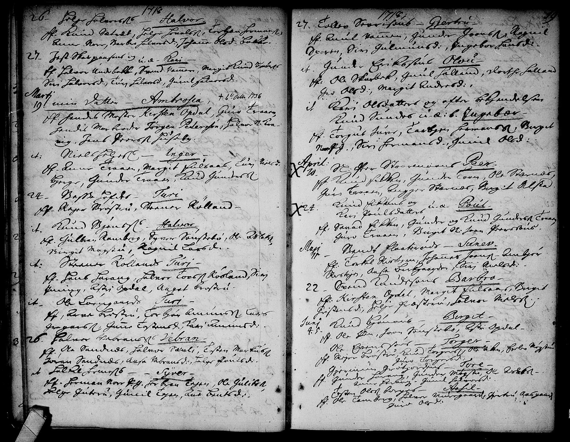 Rollag kirkebøker, AV/SAKO-A-240/F/Fa/L0002: Parish register (official) no. I 2, 1714-1742, p. 19