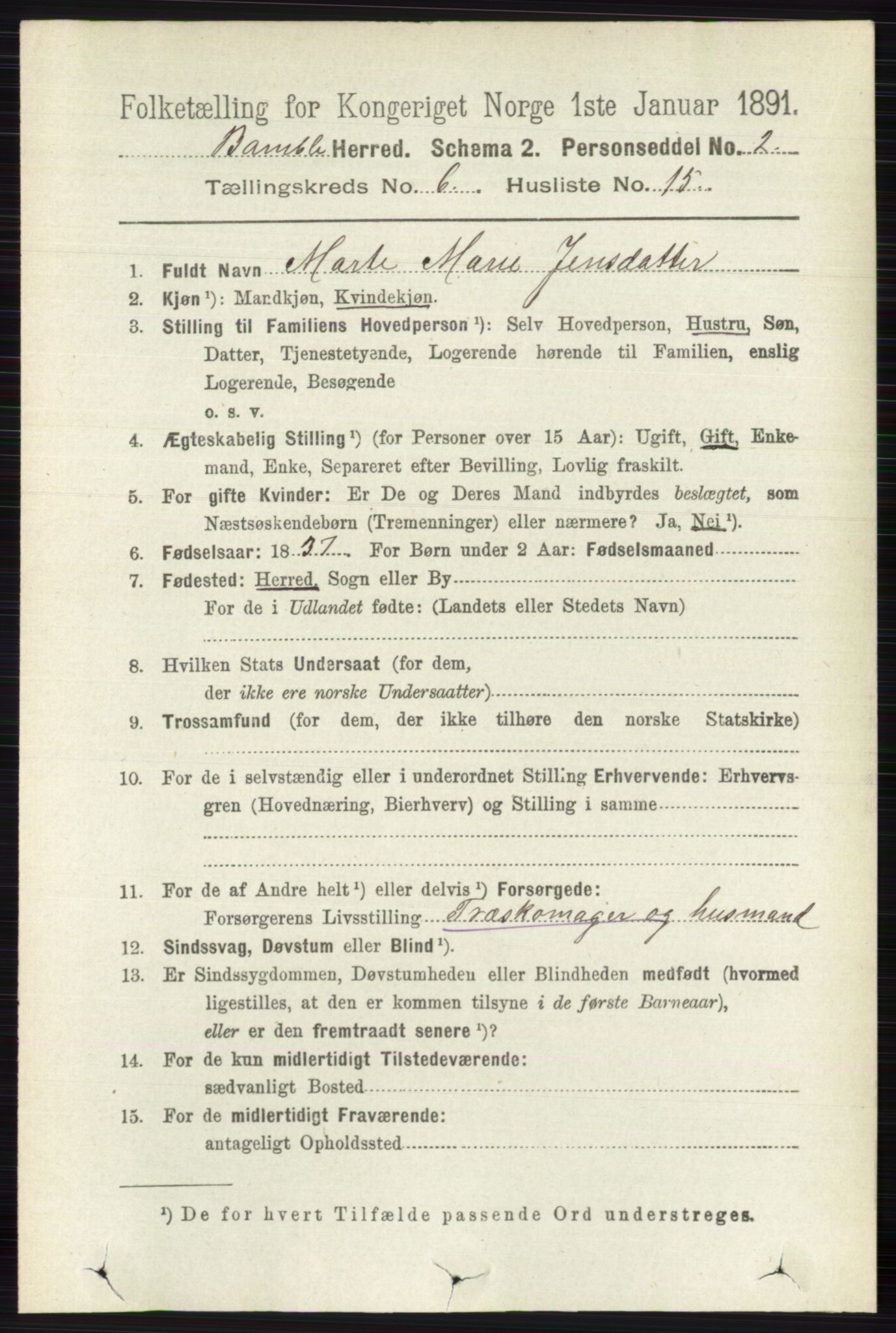 RA, 1891 census for 0814 Bamble, 1891, p. 2784