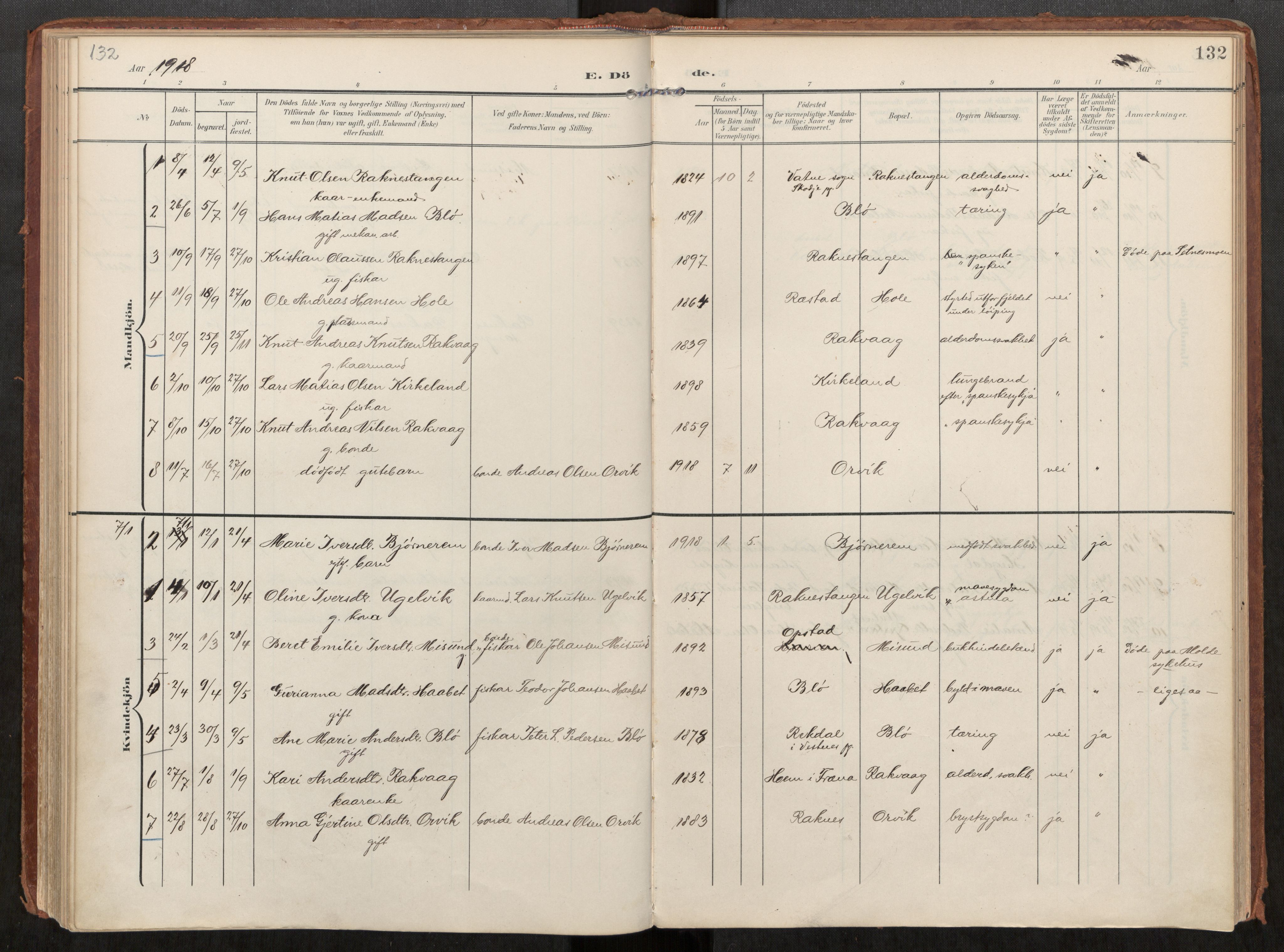 Ministerialprotokoller, klokkerbøker og fødselsregistre - Møre og Romsdal, AV/SAT-A-1454/563/L0740: Parish register (official) no. 563A02, 1903-1923, p. 132