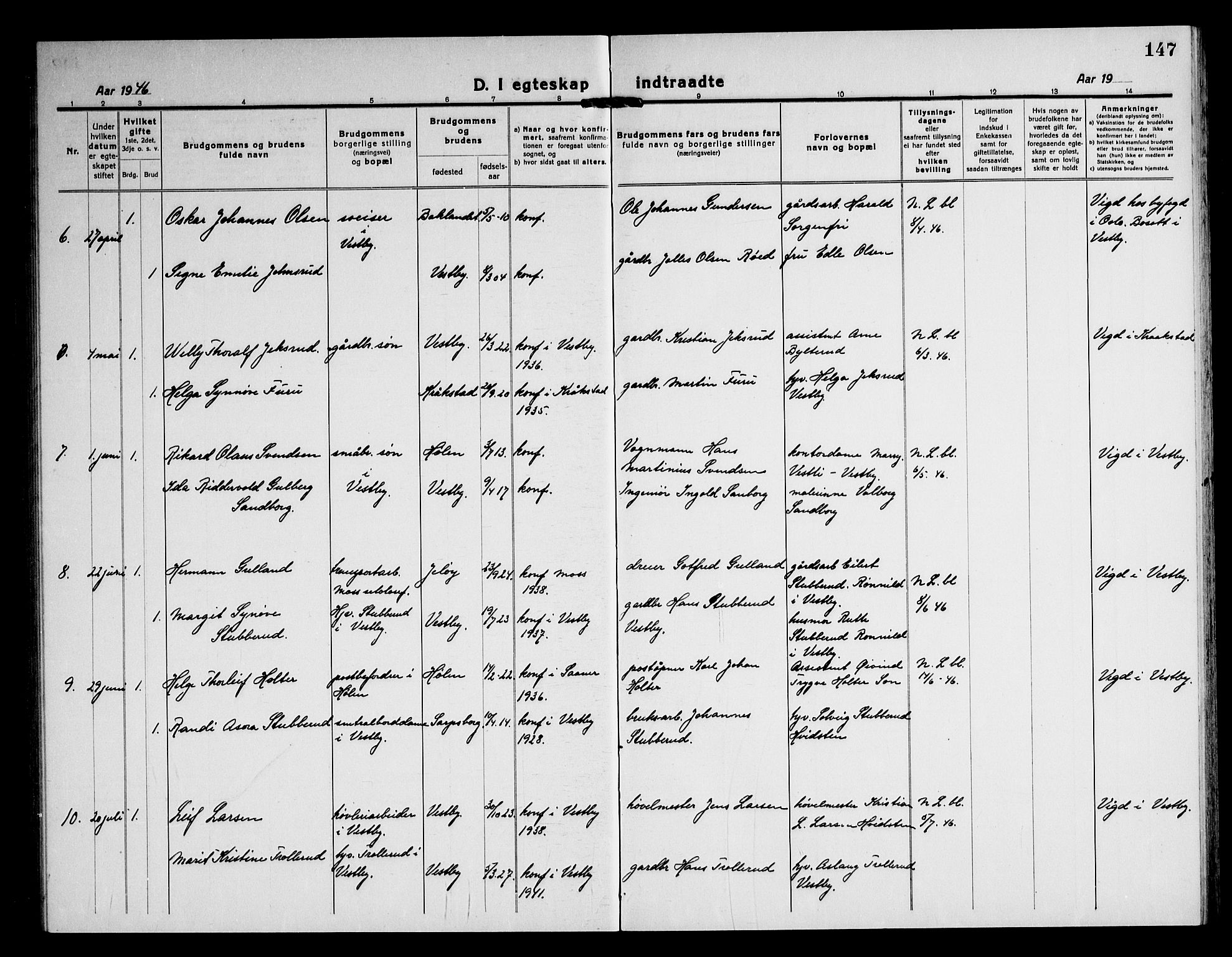 Vestby prestekontor Kirkebøker, AV/SAO-A-10893/G/Ga/L0003: Parish register (copy) no. I 3, 1917-1947, p. 147