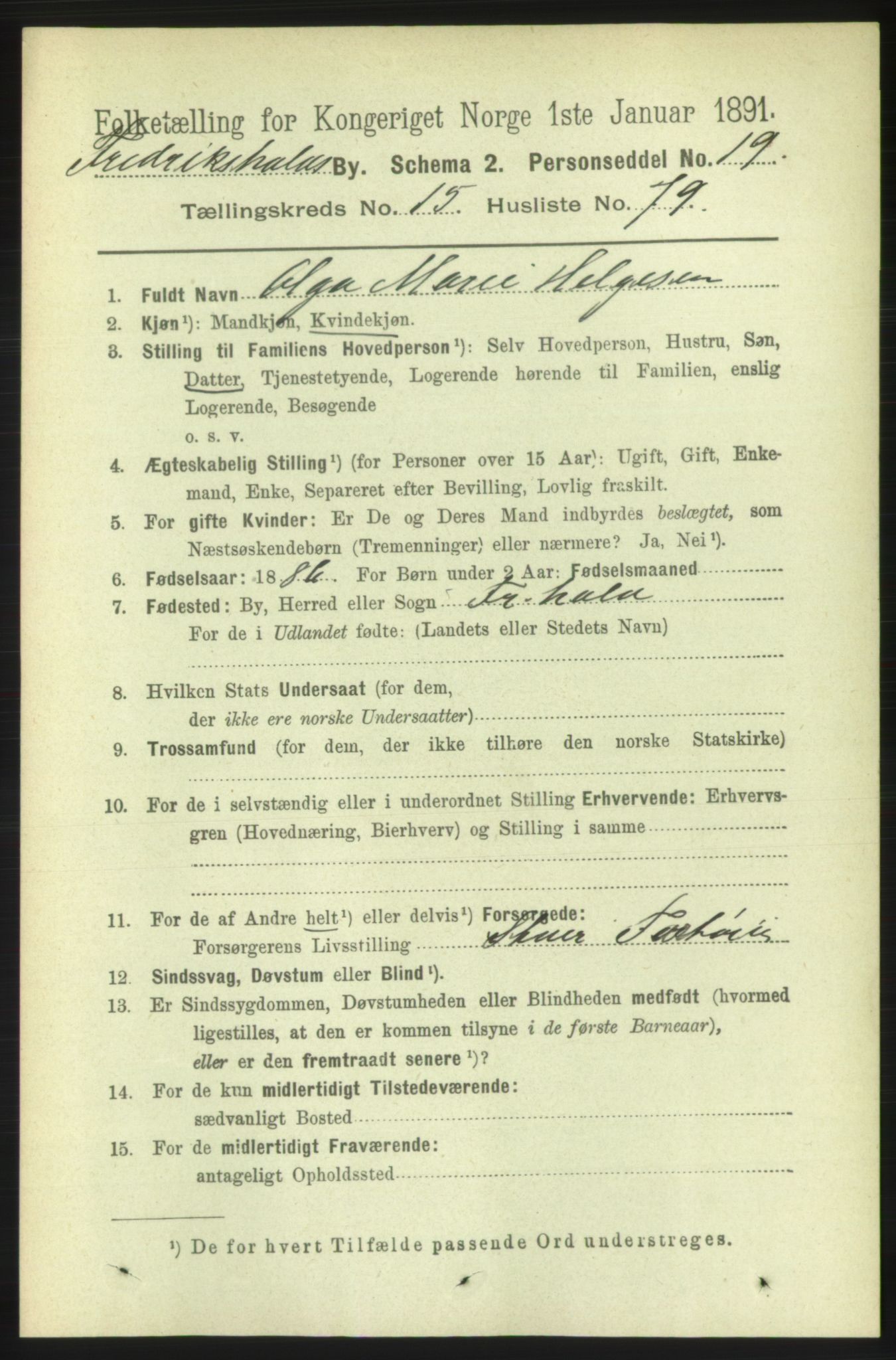 RA, 1891 census for 0101 Fredrikshald, 1891, p. 10364