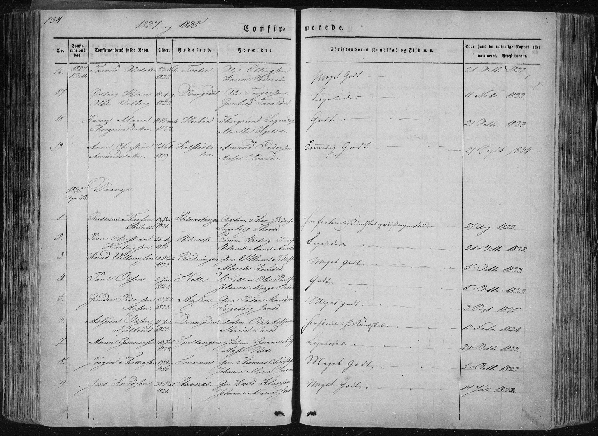 Sannidal kirkebøker, AV/SAKO-A-296/F/Fa/L0007: Parish register (official) no. 7, 1831-1854, p. 134