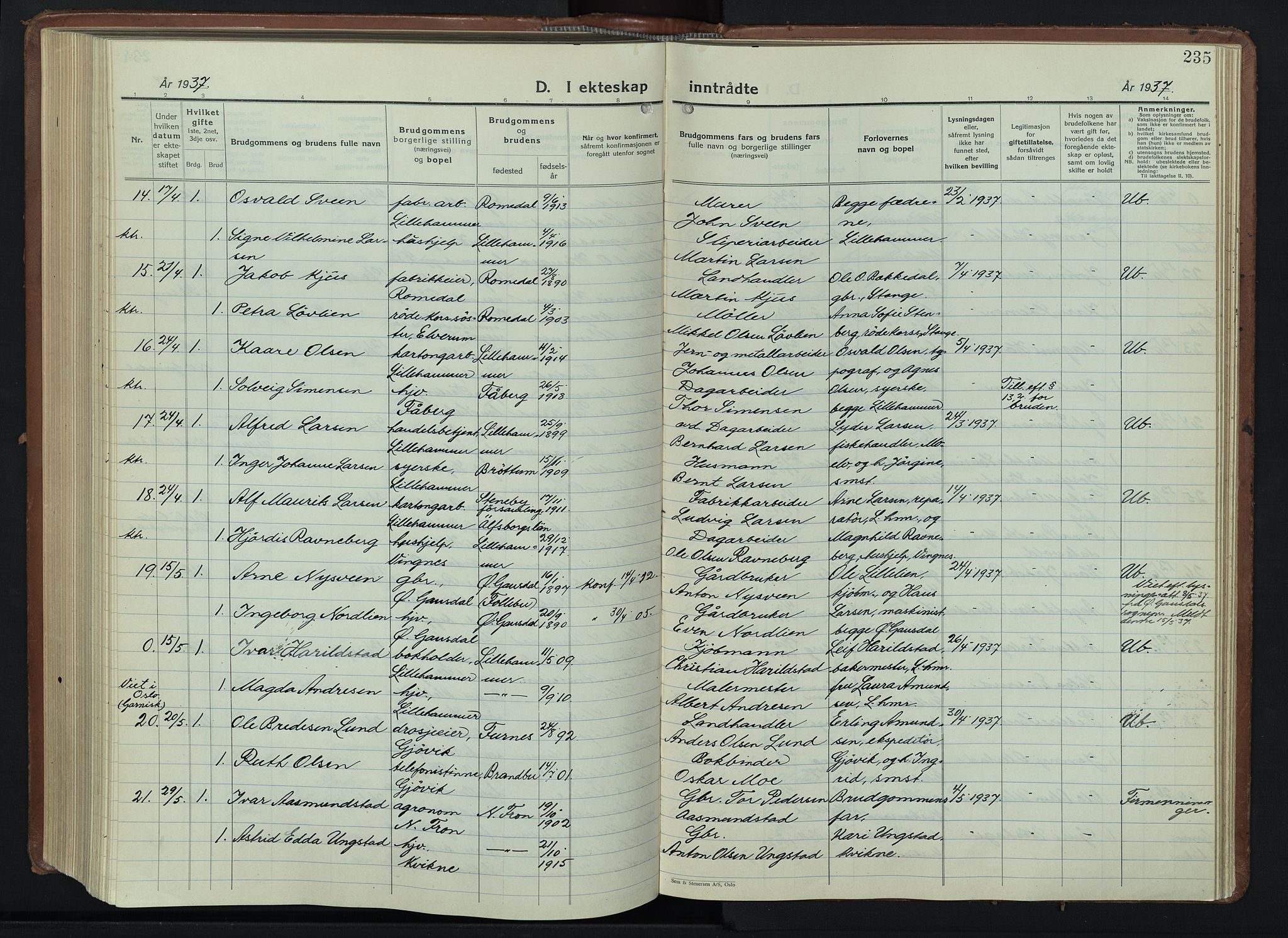 Lillehammer prestekontor, AV/SAH-PREST-088/H/Ha/Hab/L0003: Parish register (copy) no. 3, 1927-1943, p. 235