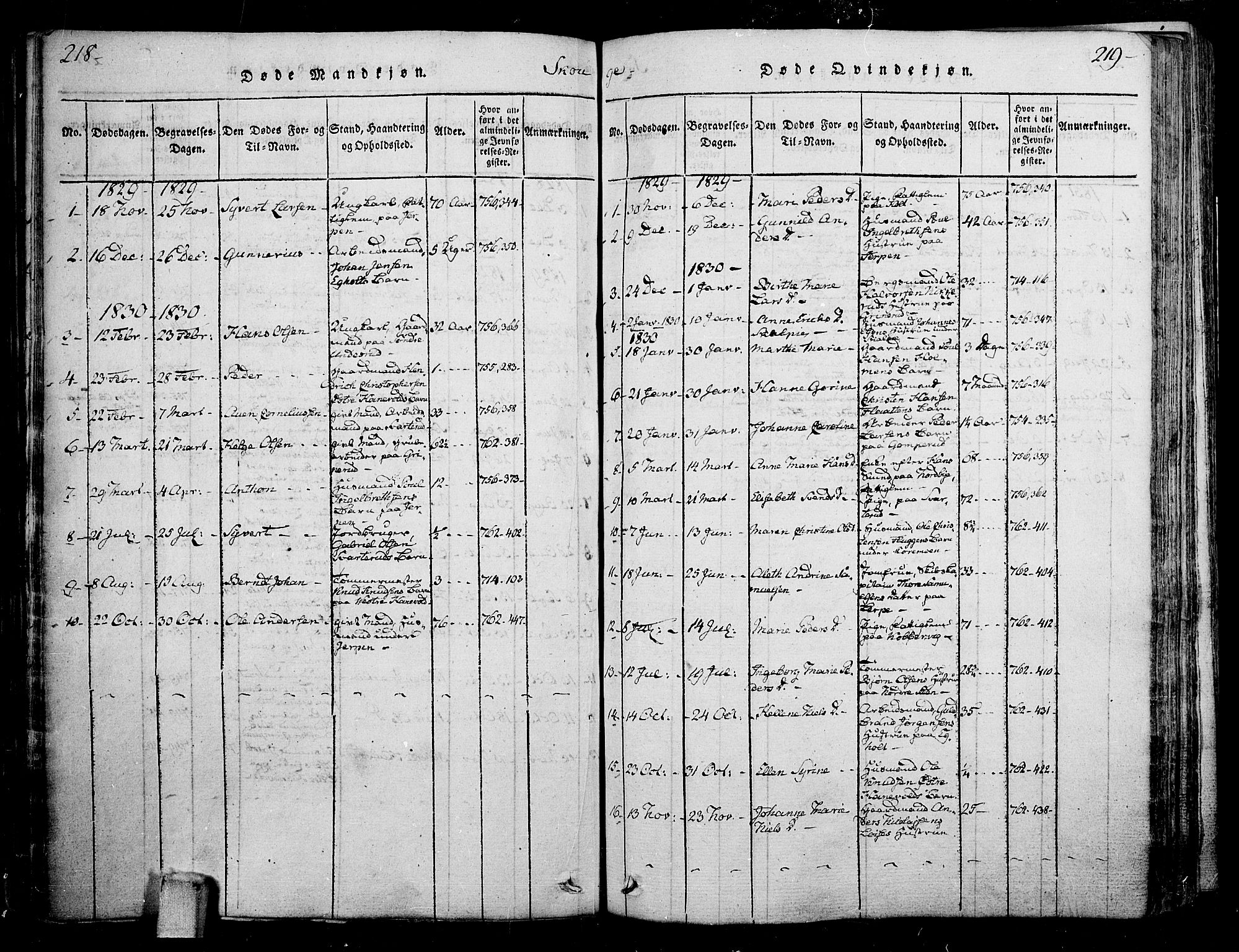 Skoger kirkebøker, AV/SAKO-A-59/F/Fa/L0002: Parish register (official) no. I 2 /1, 1814-1842, p. 218-219