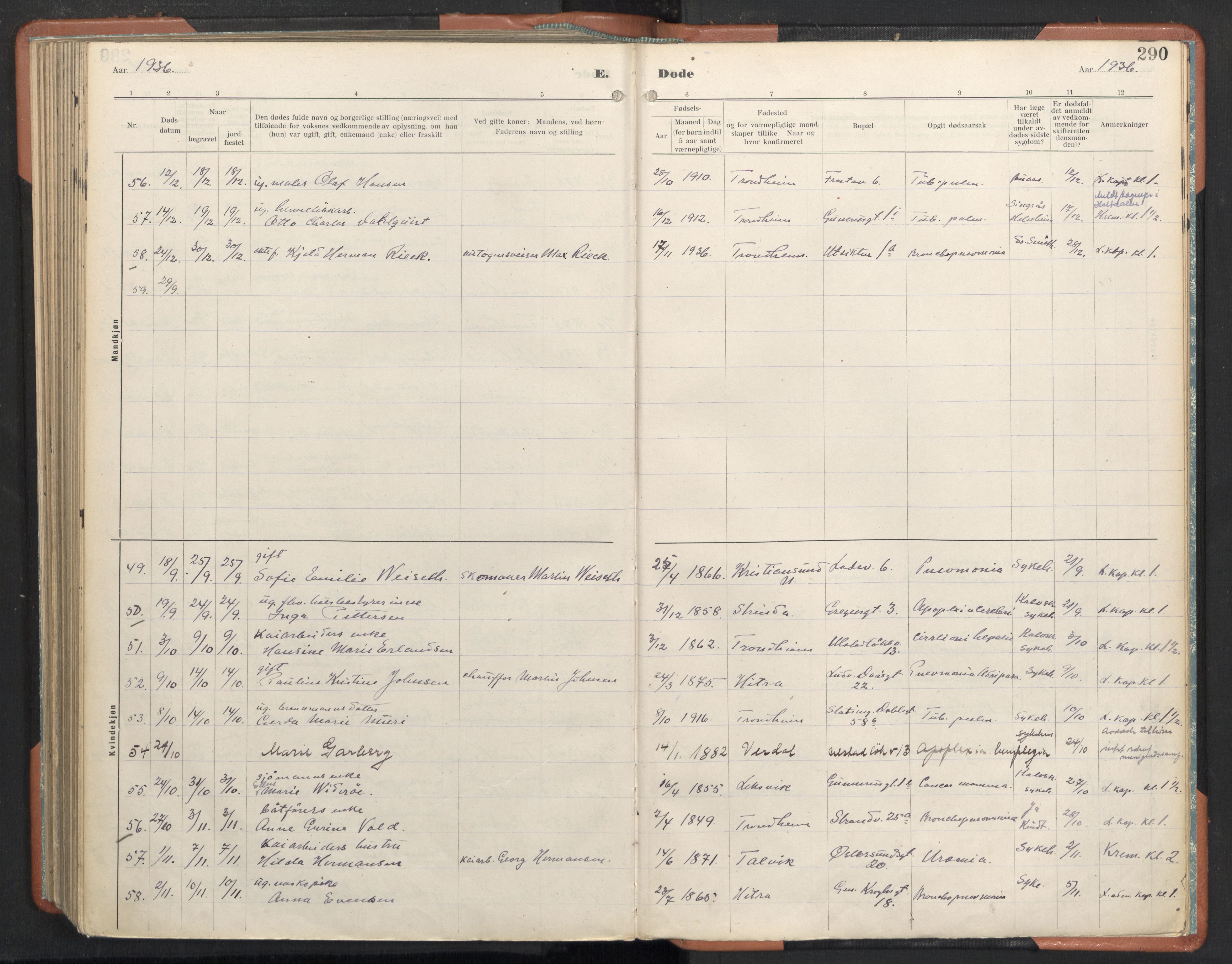 Ministerialprotokoller, klokkerbøker og fødselsregistre - Sør-Trøndelag, AV/SAT-A-1456/605/L0245: Parish register (official) no. 605A07, 1916-1938, p. 290