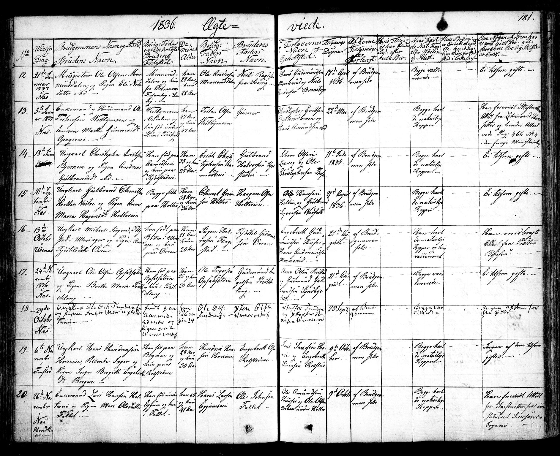 Nes prestekontor Kirkebøker, SAO/A-10410/F/Fa/L0006: Parish register (official) no. I 6, 1833-1845, p. 181
