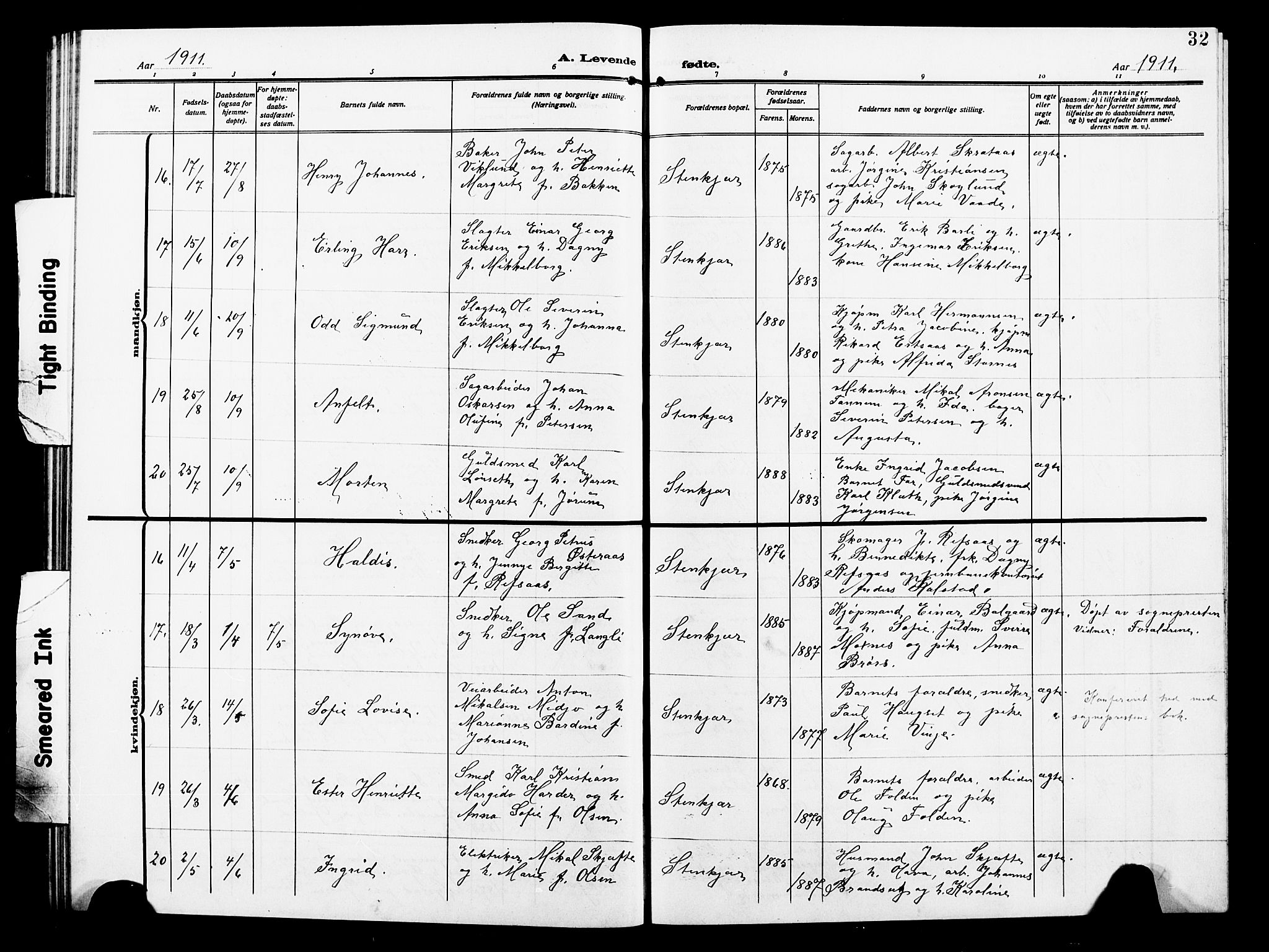 Ministerialprotokoller, klokkerbøker og fødselsregistre - Nord-Trøndelag, AV/SAT-A-1458/739/L0376: Parish register (copy) no. 739C04, 1908-1917, p. 32