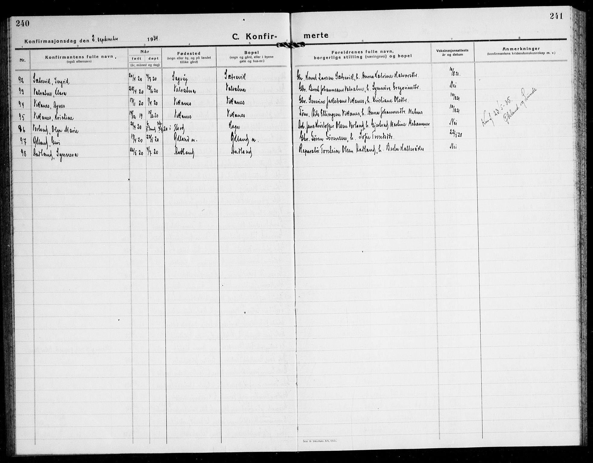 Stord sokneprestembete, SAB/A-78201/H/Hab: Parish register (copy) no. A 5, 1933-1945, p. 240-241