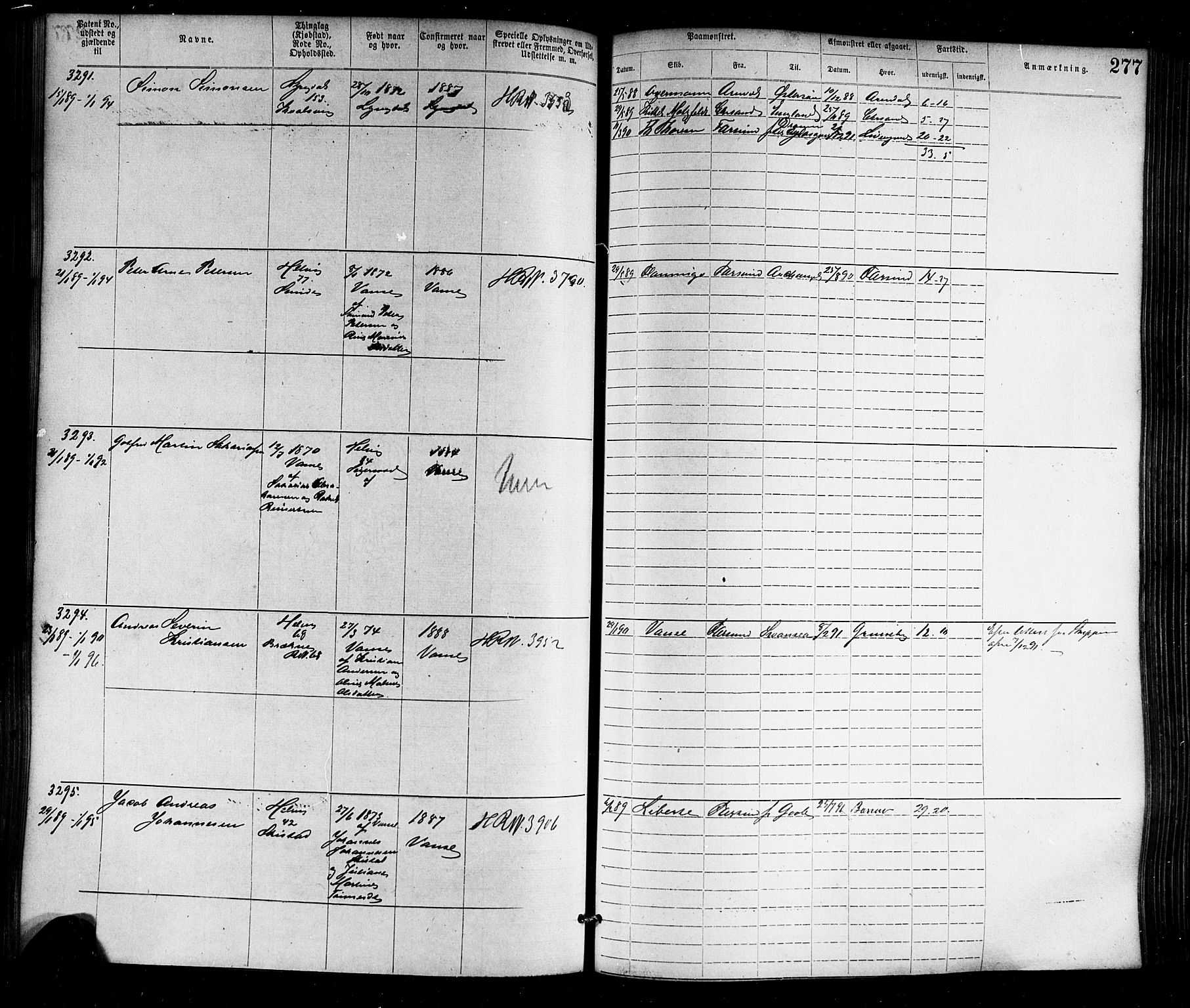 Farsund mønstringskrets, AV/SAK-2031-0017/F/Fa/L0006: Annotasjonsrulle nr 1911-3805 med register, Z-3, 1877-1894, p. 312