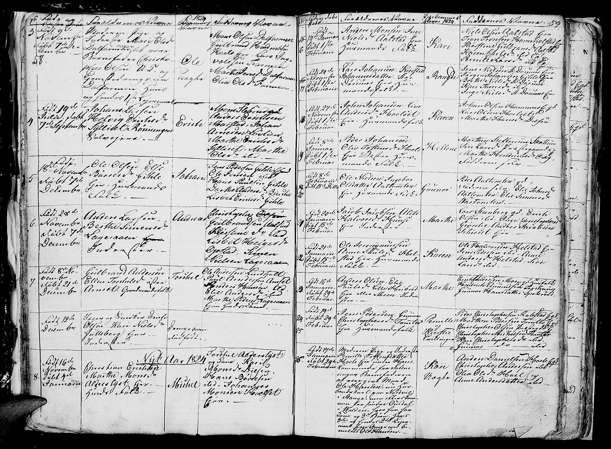 Vang prestekontor, Hedmark, AV/SAH-PREST-008/H/Ha/Hab/L0006: Parish register (copy) no. 6, 1819-1832, p. 58-59