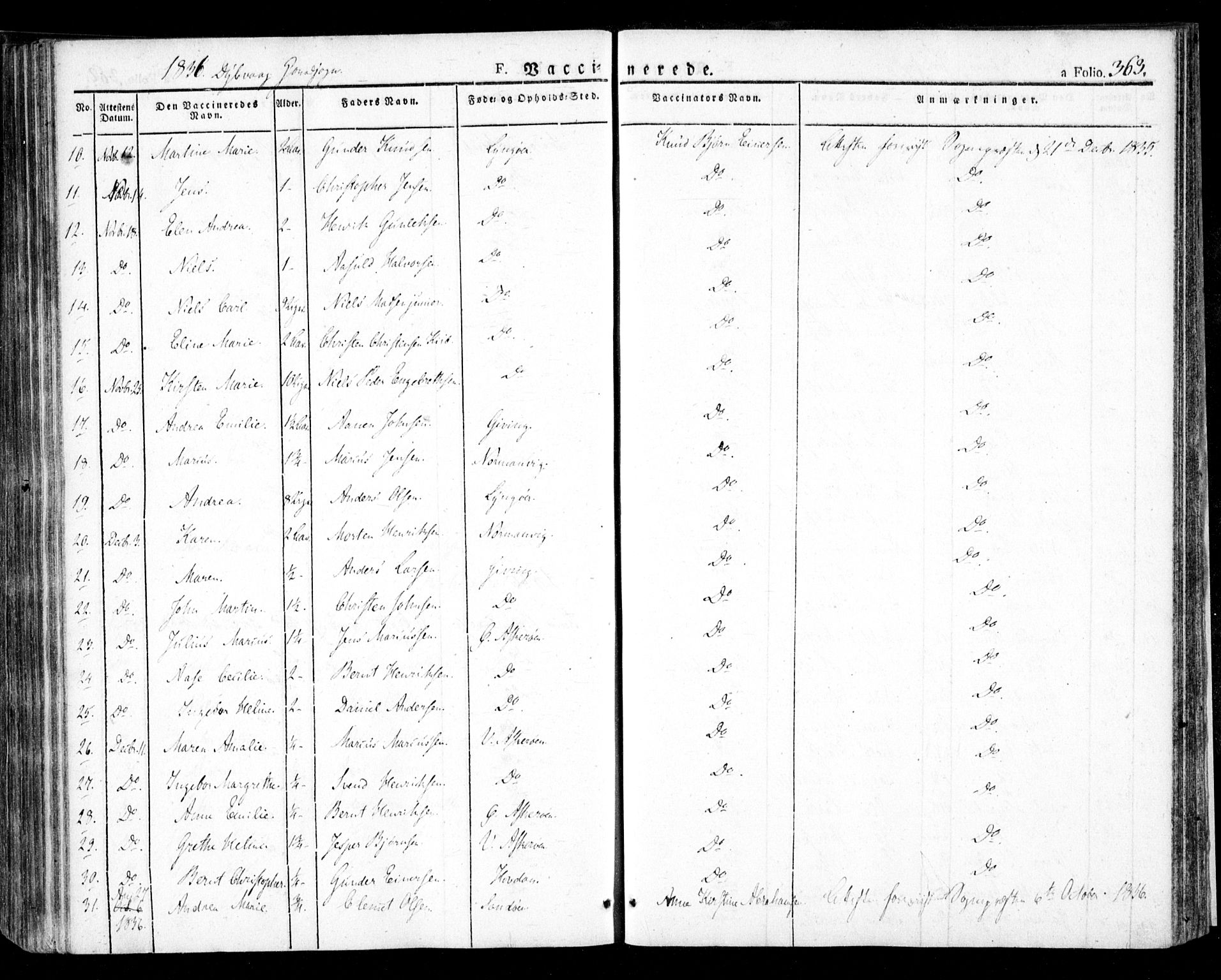 Dypvåg sokneprestkontor, SAK/1111-0007/F/Fa/Faa/L0004: Parish register (official) no. A 4, 1824-1840, p. 363