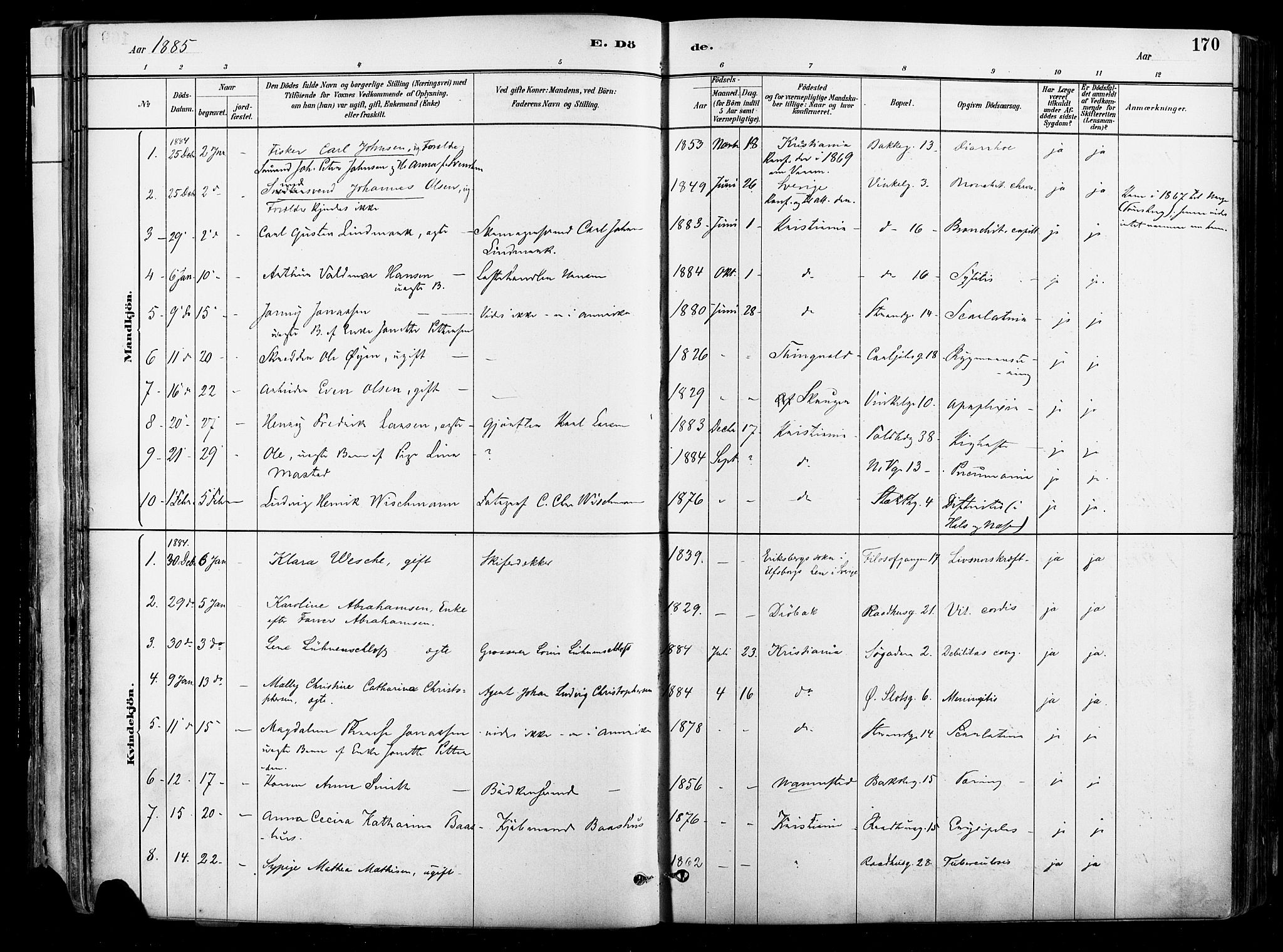 Johannes prestekontor Kirkebøker, AV/SAO-A-10852/F/Fa/L0004: Parish register (official) no. 4, 1883-1907, p. 170