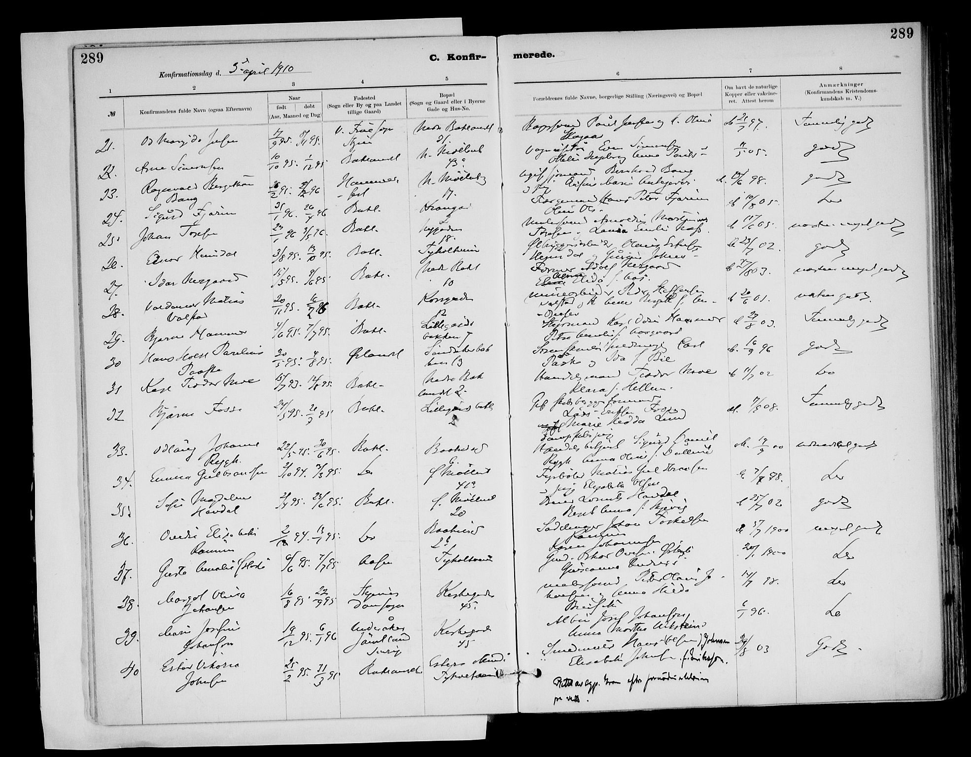 Ministerialprotokoller, klokkerbøker og fødselsregistre - Sør-Trøndelag, SAT/A-1456/604/L0203: Parish register (official) no. 604A23, 1908-1916, p. 289