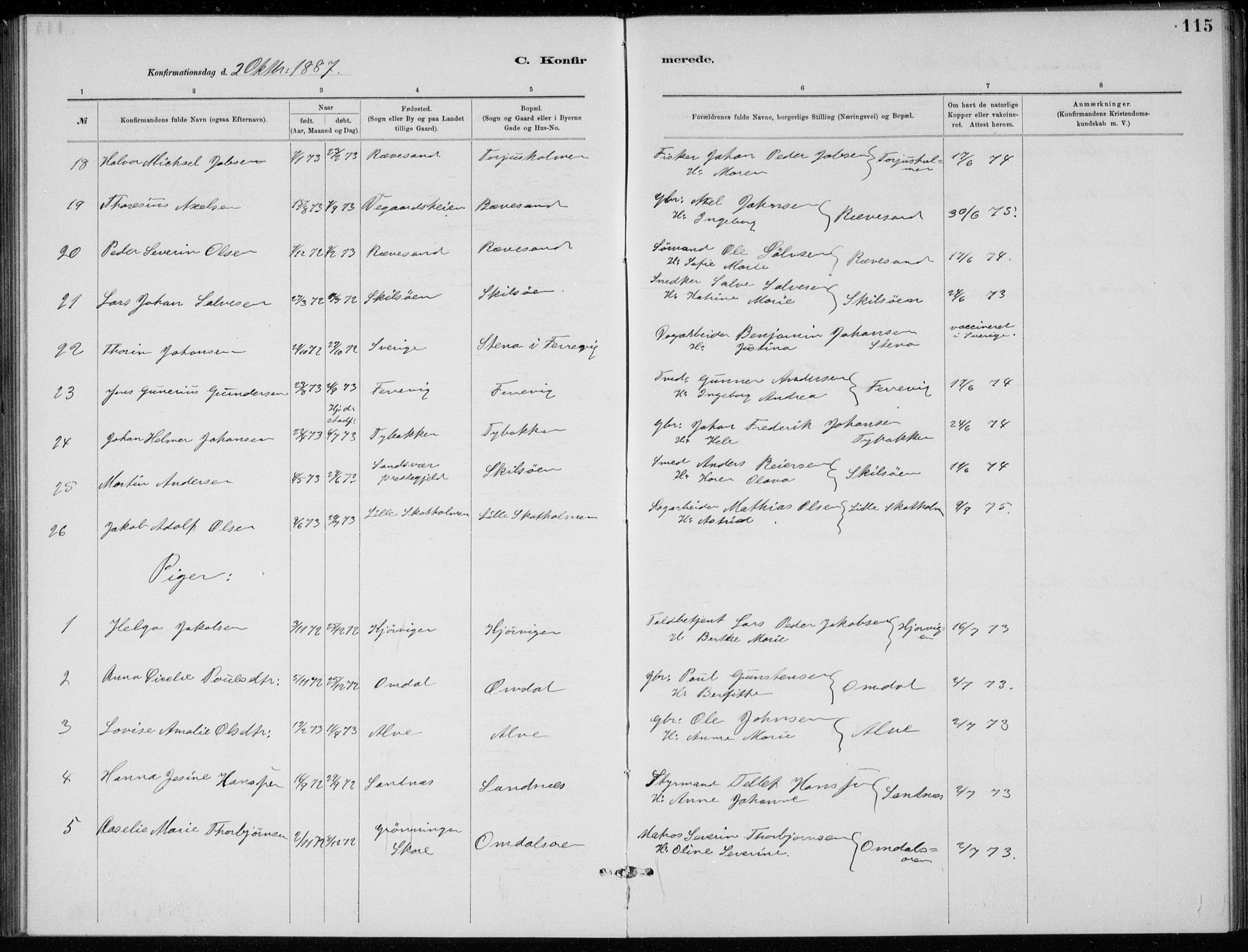 Tromøy sokneprestkontor, SAK/1111-0041/F/Fb/L0005: Parish register (copy) no. B 5, 1877-1891, p. 115
