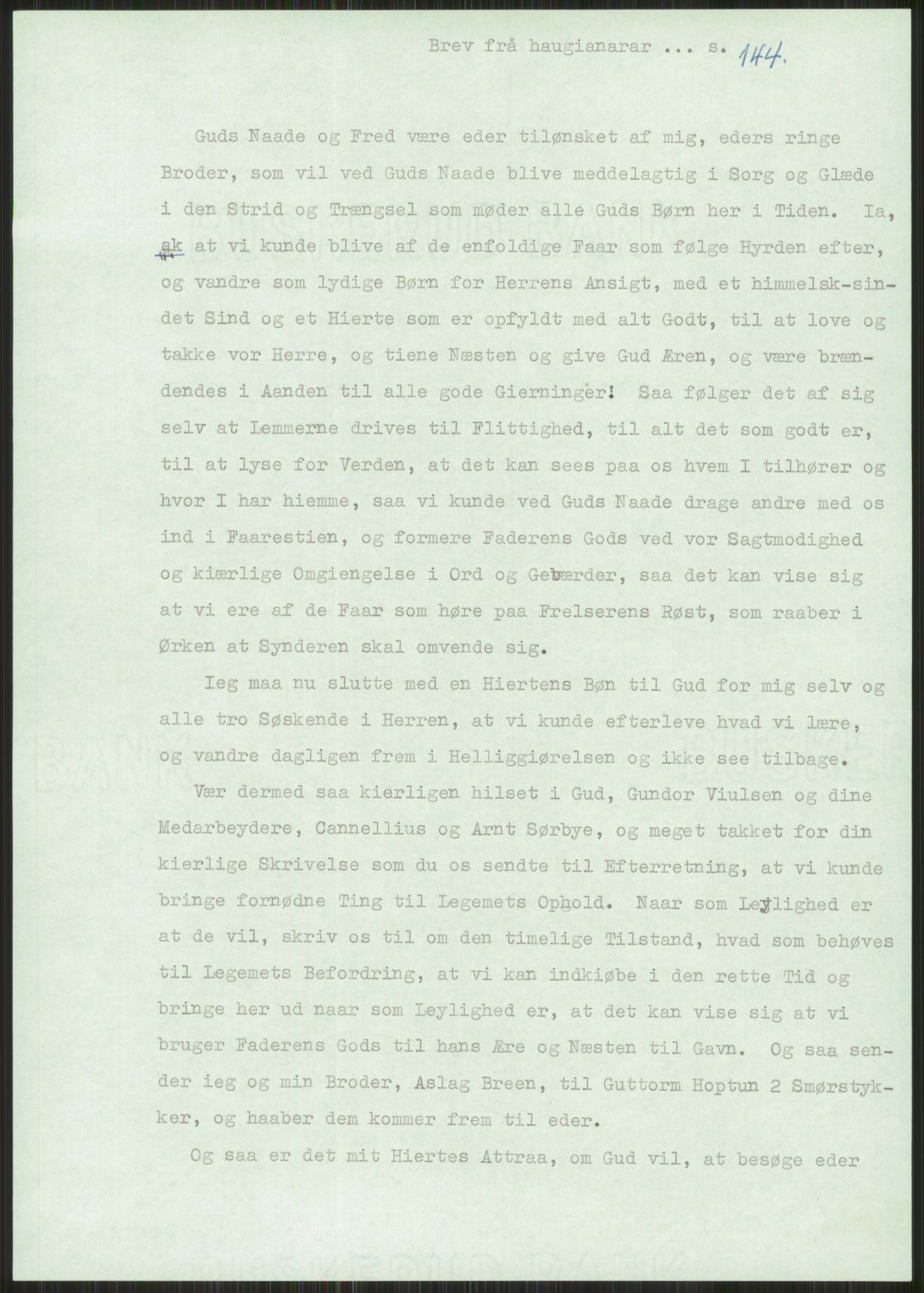 Samlinger til kildeutgivelse, Haugianerbrev, AV/RA-EA-6834/F/L0001: Haugianerbrev I: 1760-1804, 1760-1804, p. 144