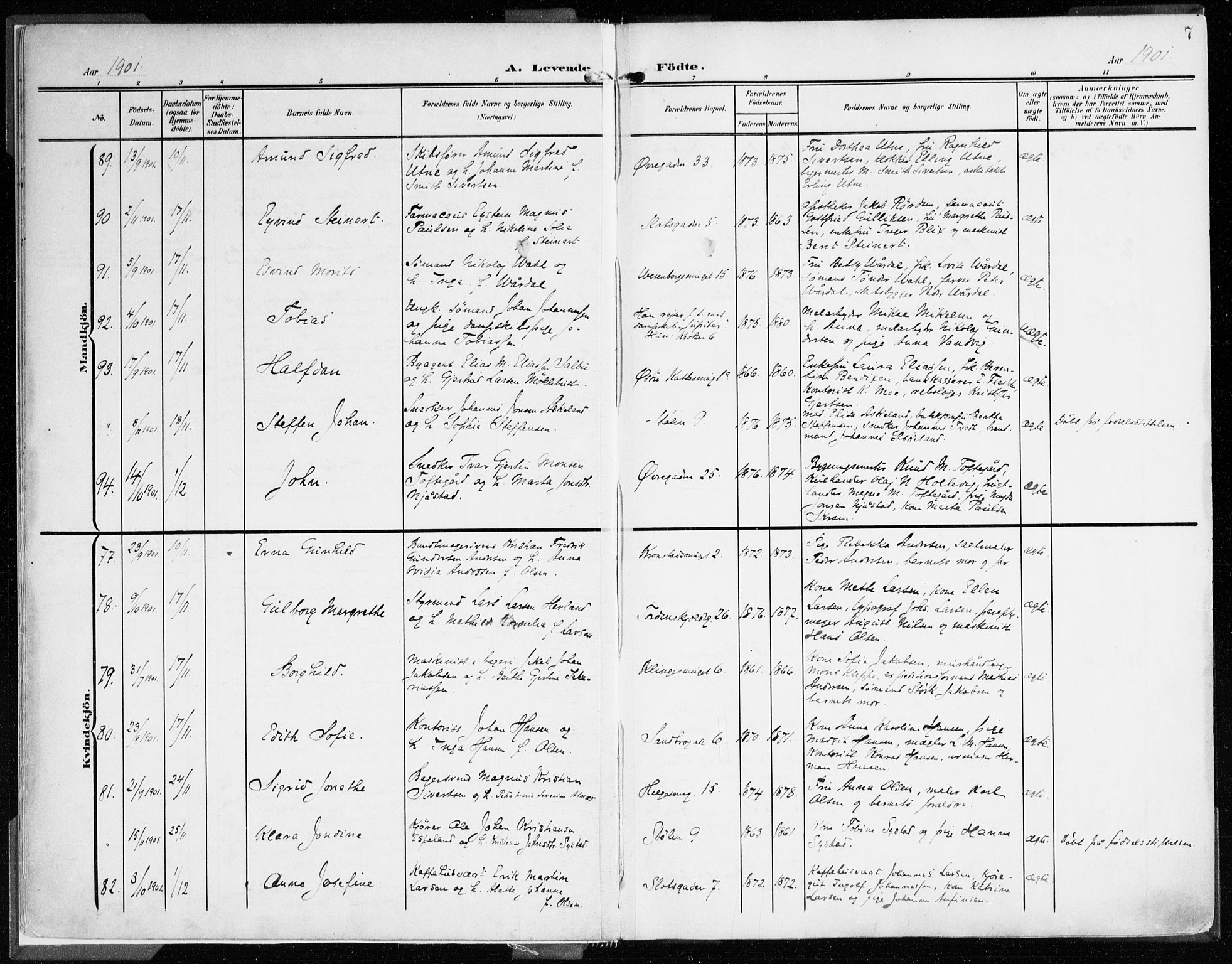 Mariakirken Sokneprestembete, SAB/A-76901/H/Haa/L0010: Parish register (official) no. B 1, 1901-1915, p. 7