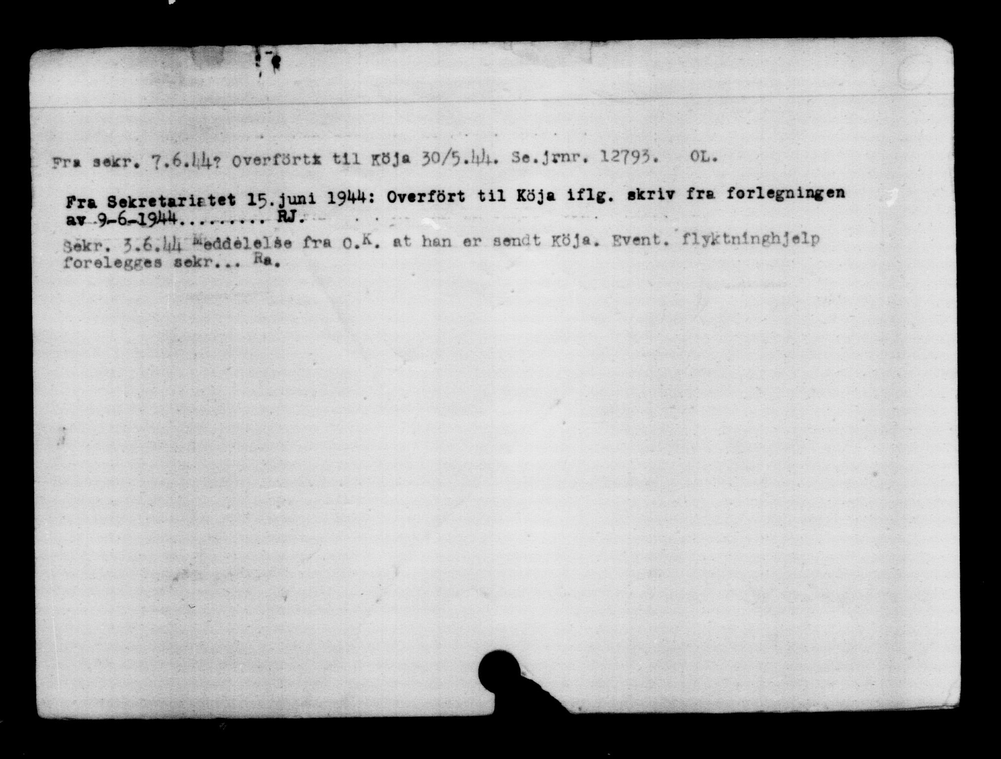 Den Kgl. Norske Legasjons Flyktningskontor, AV/RA-S-6753/V/Va/L0006: Kjesäterkartoteket.  Flyktningenr. 9400-12711, 1940-1945, p. 3310