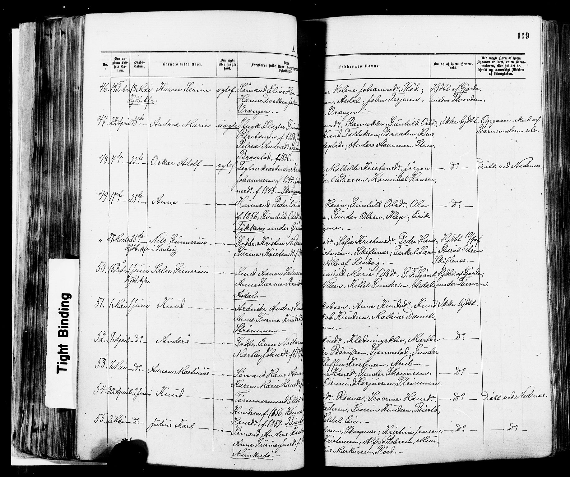 Øyestad sokneprestkontor, AV/SAK-1111-0049/F/Fa/L0016: Parish register (official) no. A 16, 1874-1886, p. 119