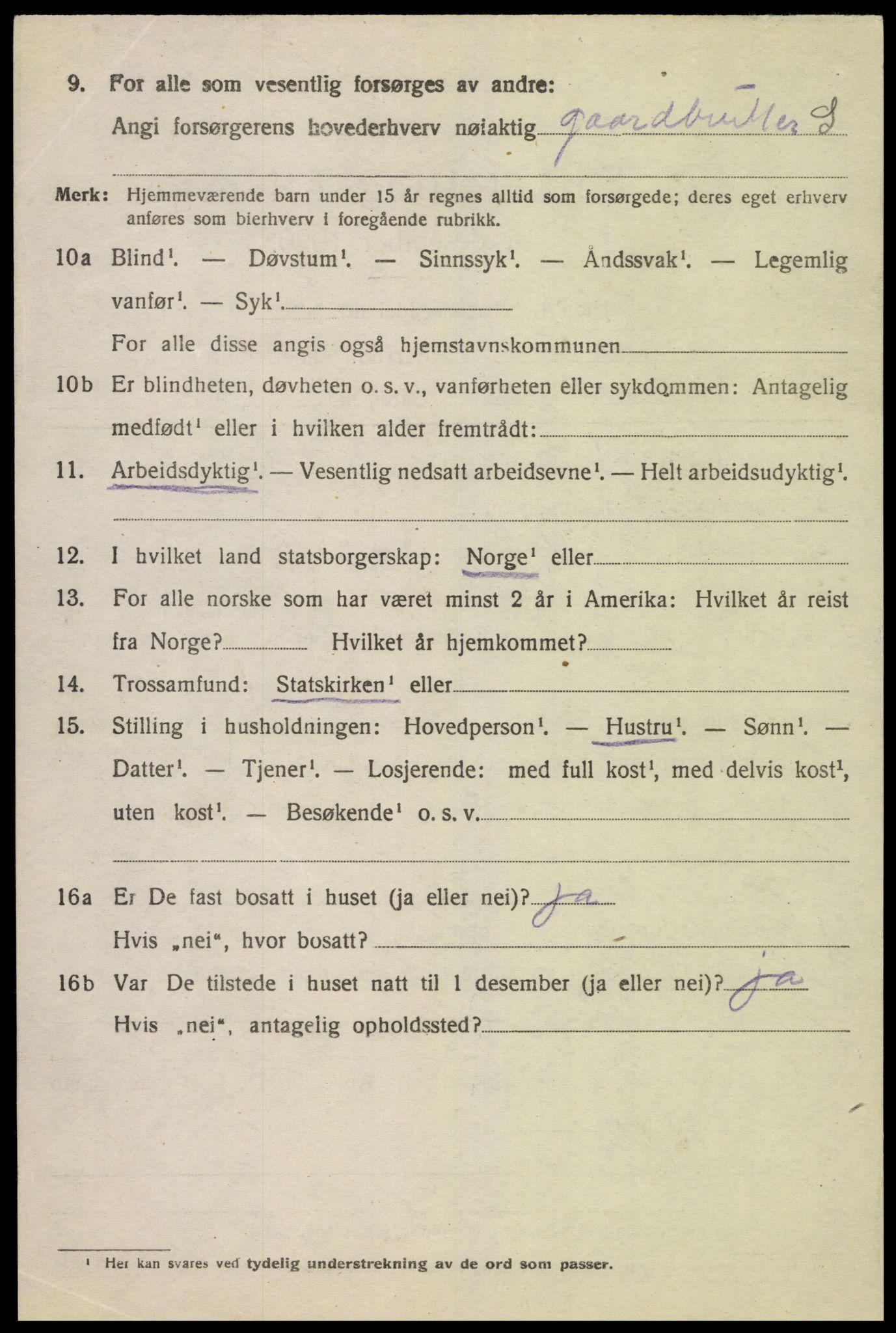 SAK, 1920 census for Fjotland, 1920, p. 1609