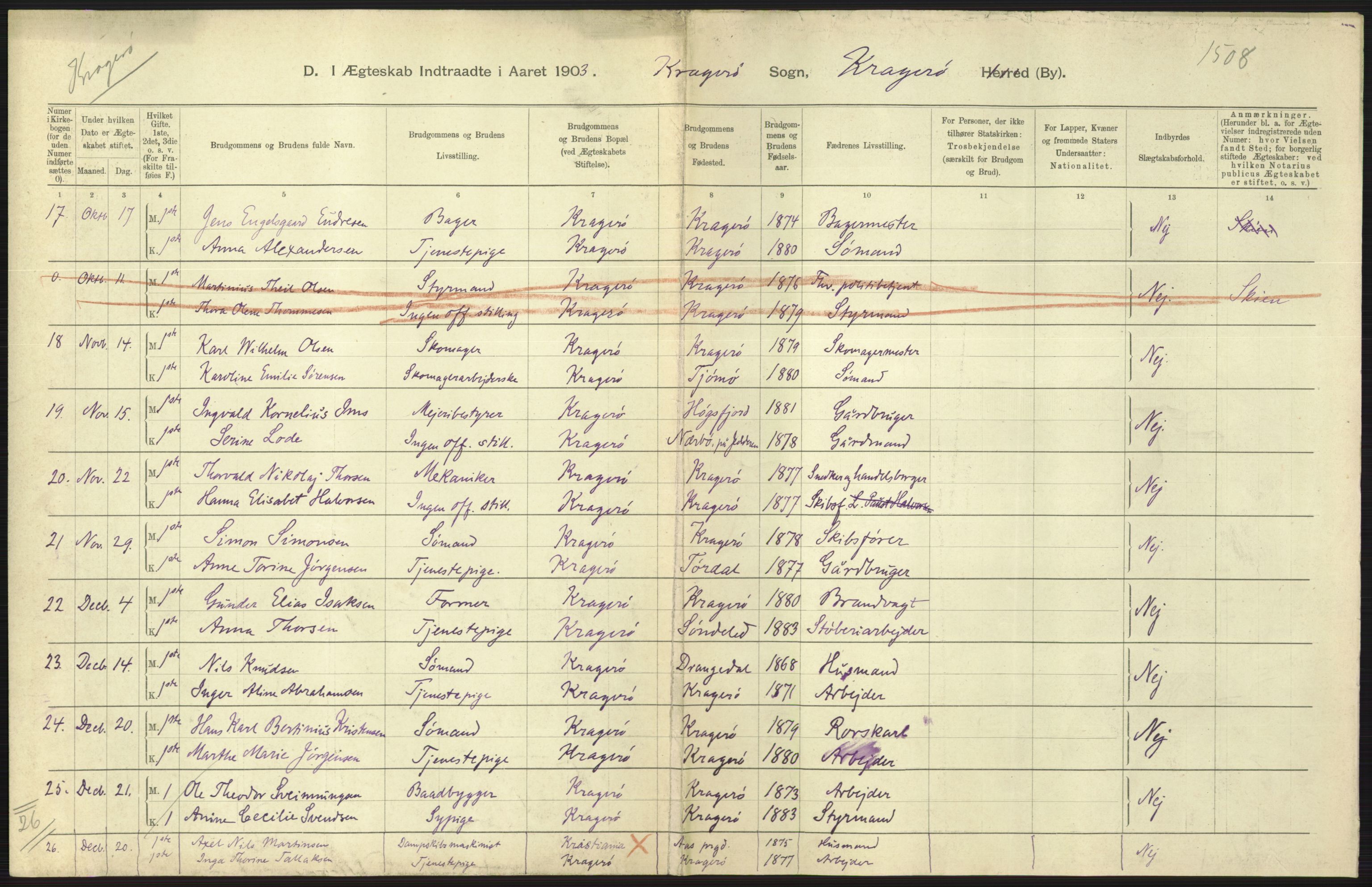 Statistisk sentralbyrå, Sosiodemografiske emner, Befolkning, AV/RA-S-2228/D/Df/Dfa/Dfaa/L0009: Bratsberg amt: Fødte, gifte, døde, 1903, p. 487