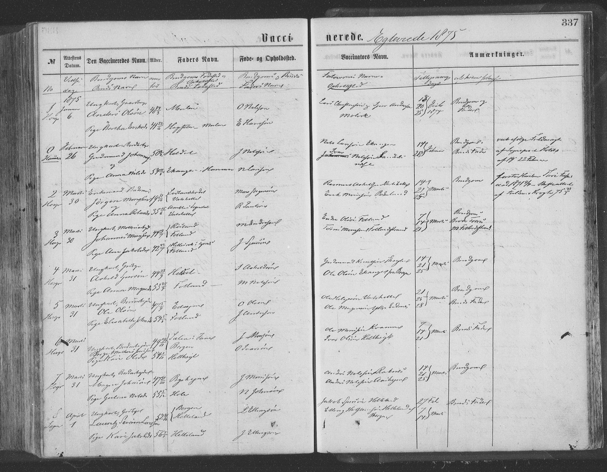 Hosanger sokneprestembete, AV/SAB-A-75801/H/Haa: Parish register (official) no. A 9, 1864-1876, p. 337