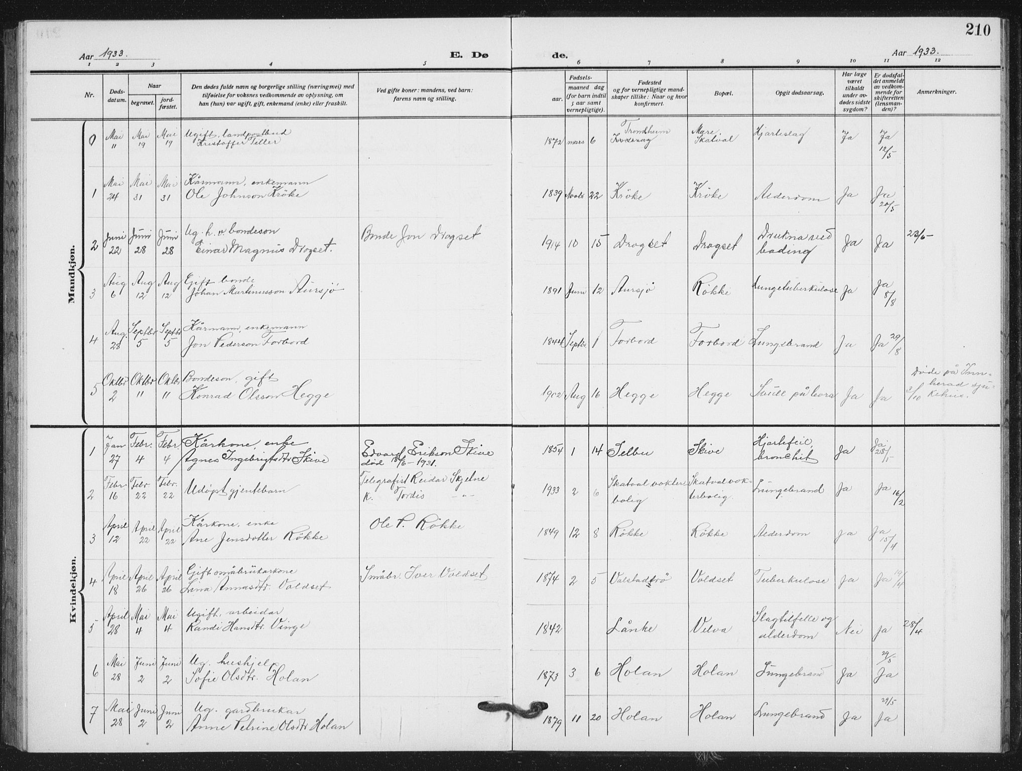 Ministerialprotokoller, klokkerbøker og fødselsregistre - Nord-Trøndelag, SAT/A-1458/712/L0104: Parish register (copy) no. 712C02, 1917-1939, p. 210