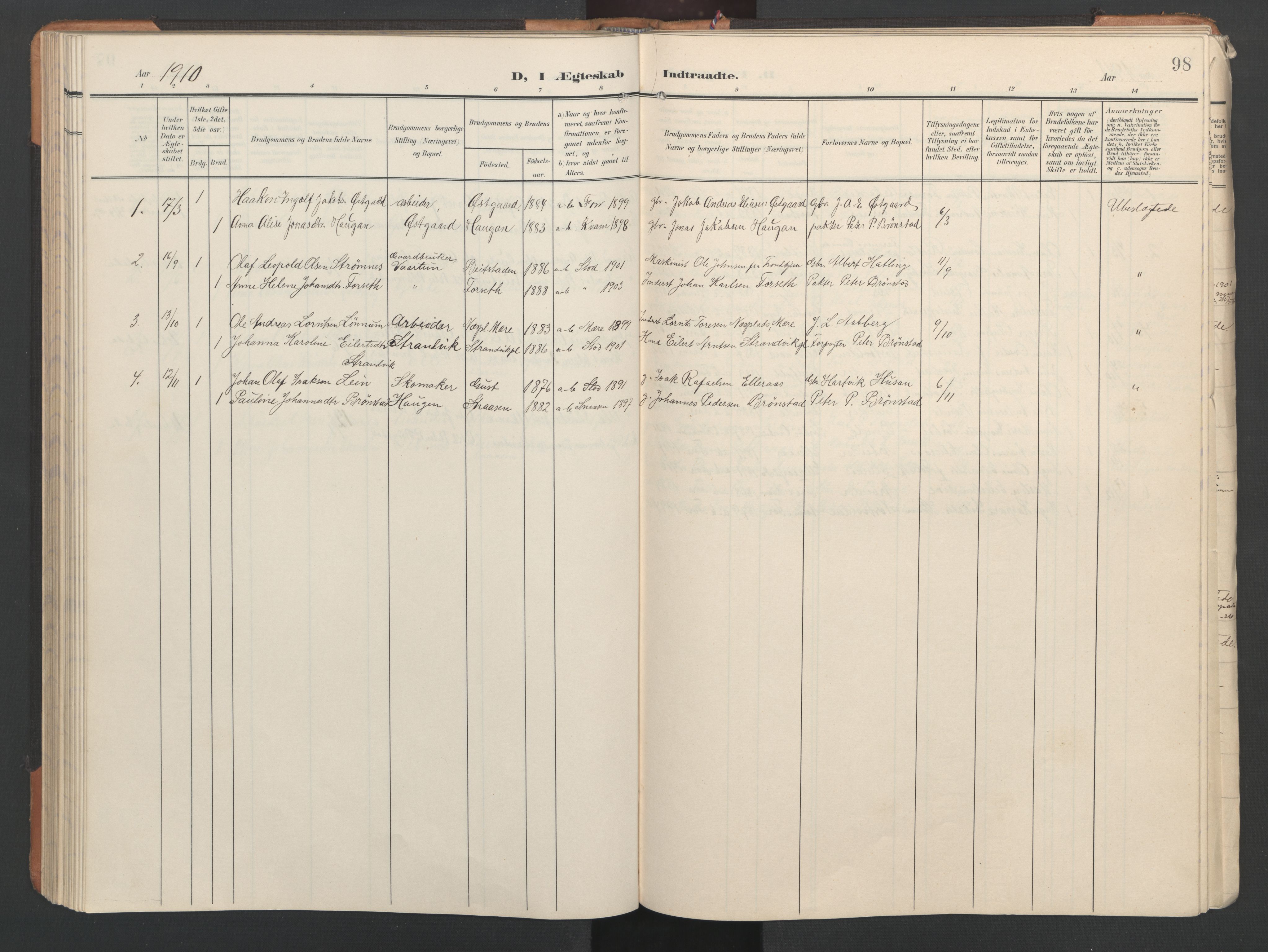 Ministerialprotokoller, klokkerbøker og fødselsregistre - Nord-Trøndelag, SAT/A-1458/746/L0455: Parish register (copy) no. 746C01, 1908-1933, p. 98