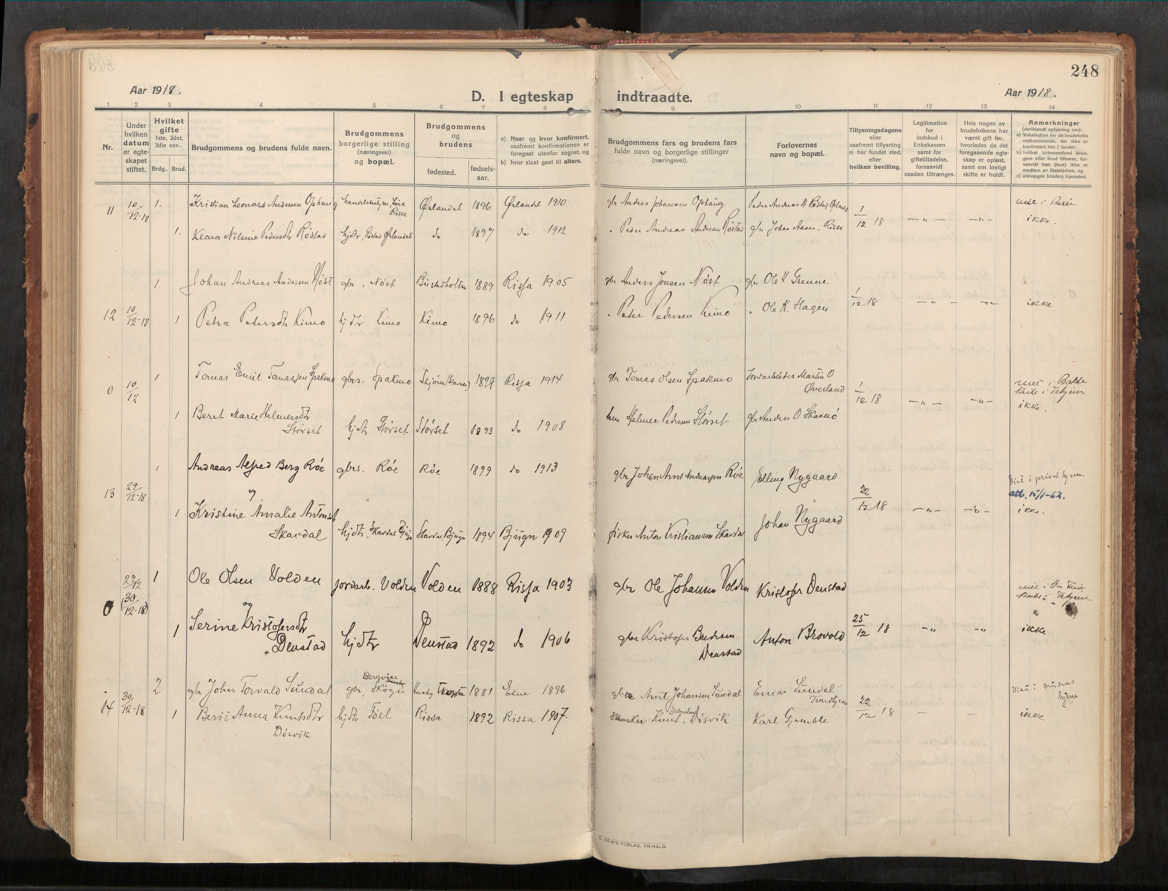 Stadsbygd sokneprestkontor, AV/SAT-A-1117/1/I/I1/I1a/L0001: Parish register (official) no. 1, 1911-1929, p. 248