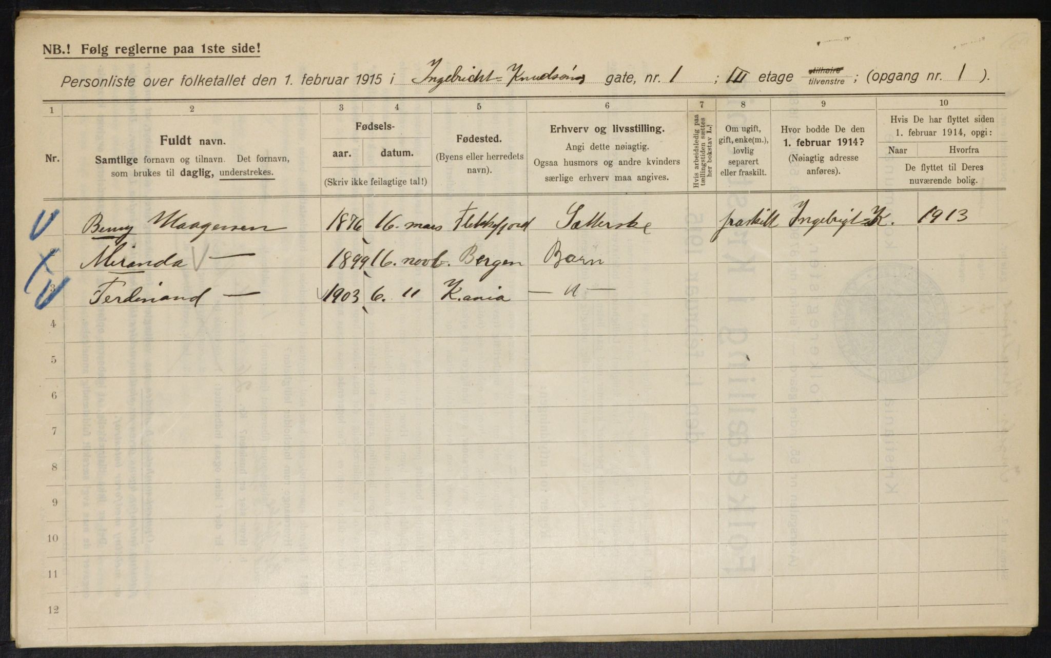 OBA, Municipal Census 1915 for Kristiania, 1915, p. 43301