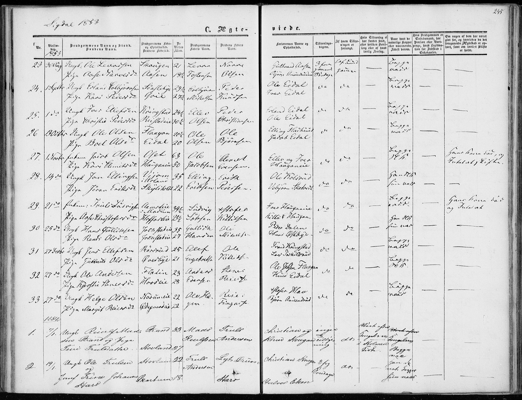 Sigdal kirkebøker, SAKO/A-245/F/Fa/L0008: Parish register (official) no. I 8, 1850-1859, p. 245