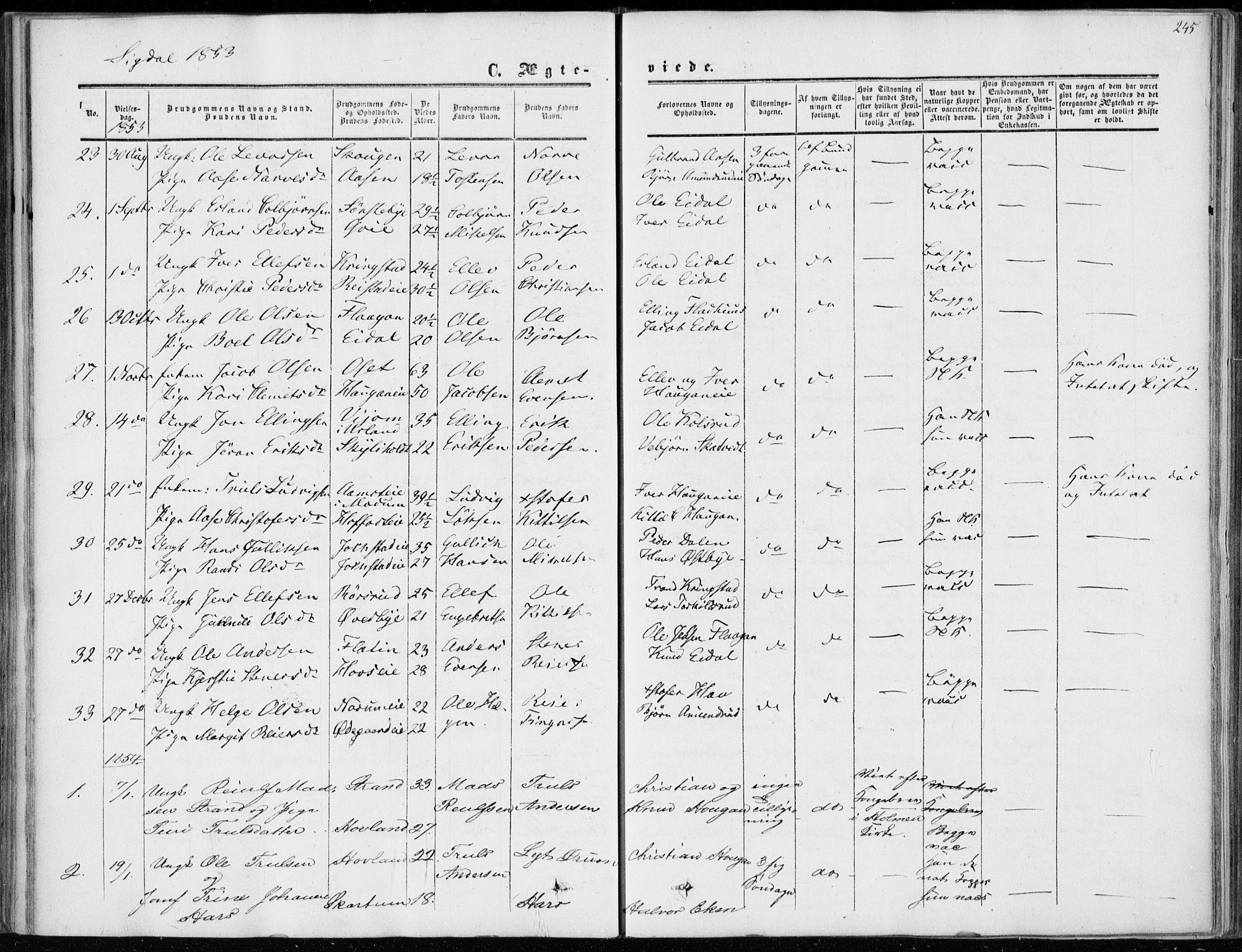 Sigdal kirkebøker, AV/SAKO-A-245/F/Fa/L0008: Parish register (official) no. I 8, 1850-1859, p. 245