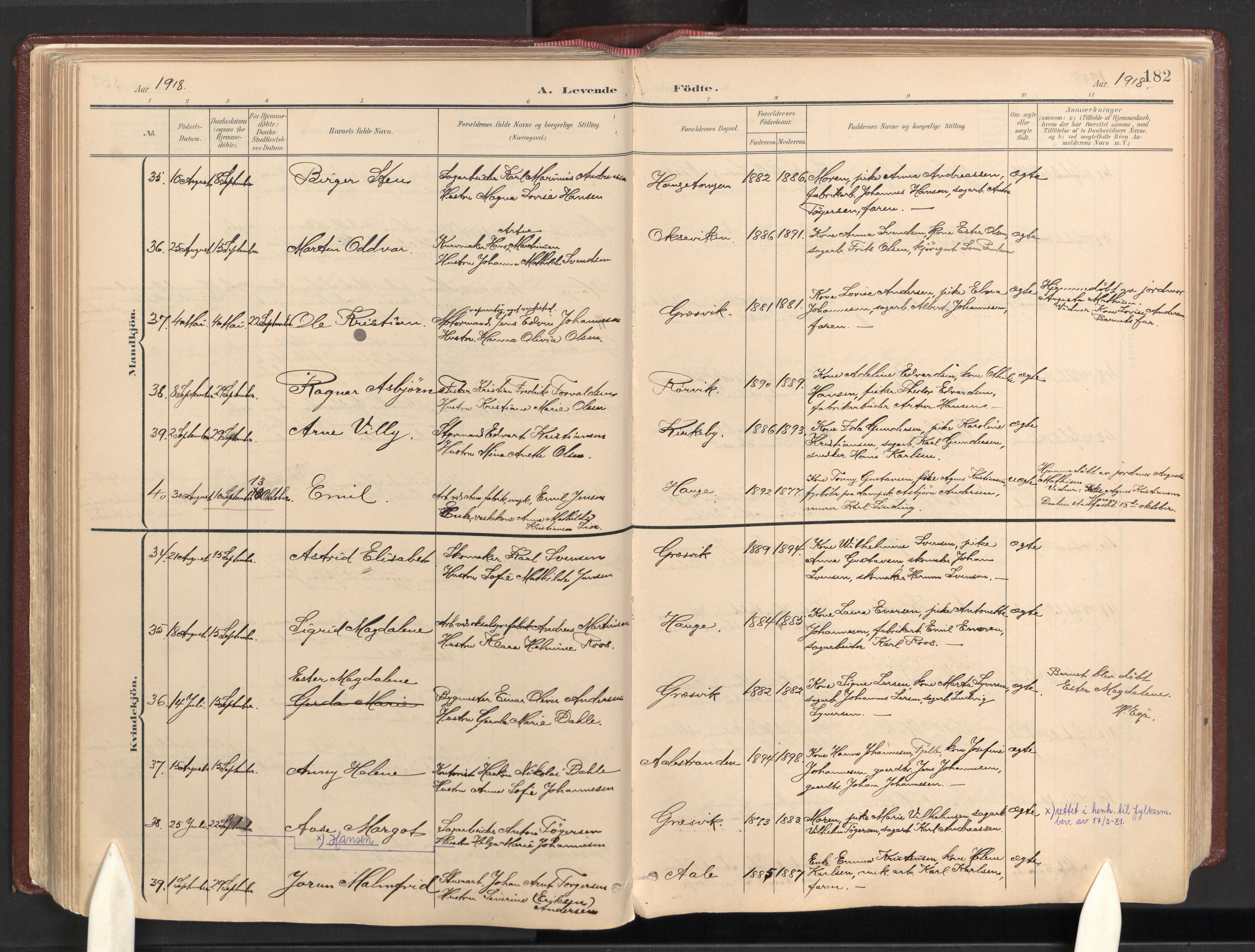 Onsøy prestekontor Kirkebøker, AV/SAO-A-10914/F/Fb/L0001: Parish register (official) no. II 1, 1901-1937, p. 182