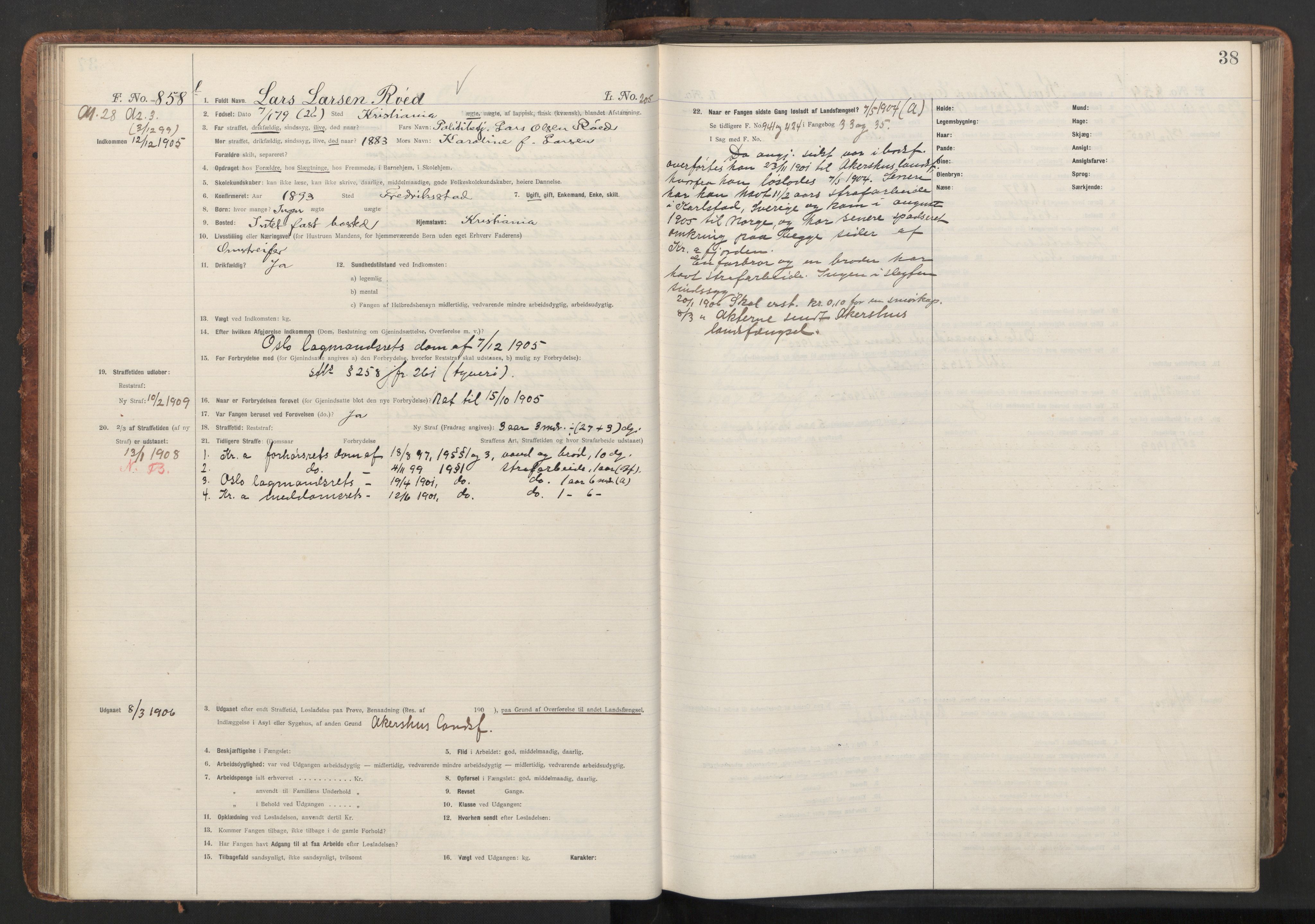 Botsfengslet, AV/RA-S-1539/D/Db/Dbb/L0040: 821l - 171m, 1905-1907, p. 38