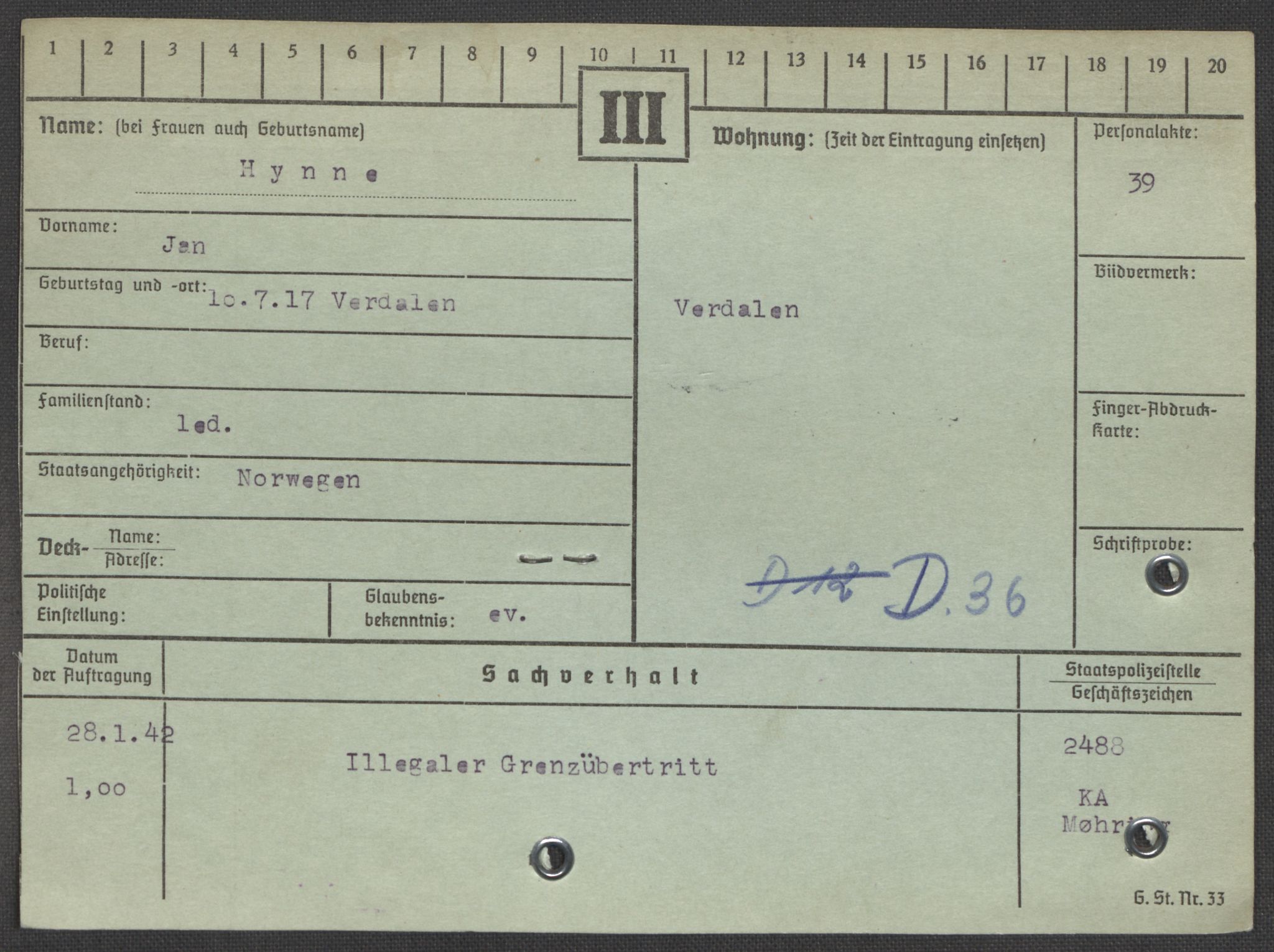 Befehlshaber der Sicherheitspolizei und des SD, AV/RA-RAFA-5969/E/Ea/Eaa/L0004: Register over norske fanger i Møllergata 19: Hal-Hæ, 1940-1945, p. 1475