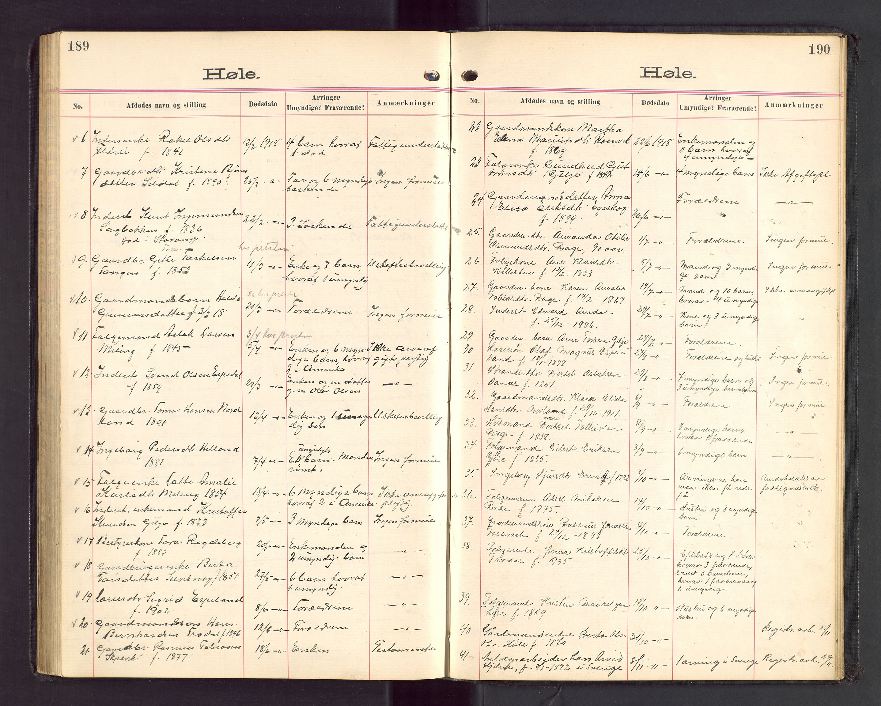 Ryfylke tingrett, AV/SAST-A-100055/001/IV/IVA/L0003: Dødsfallsprotokoll, 1913-1919, p. 189-190
