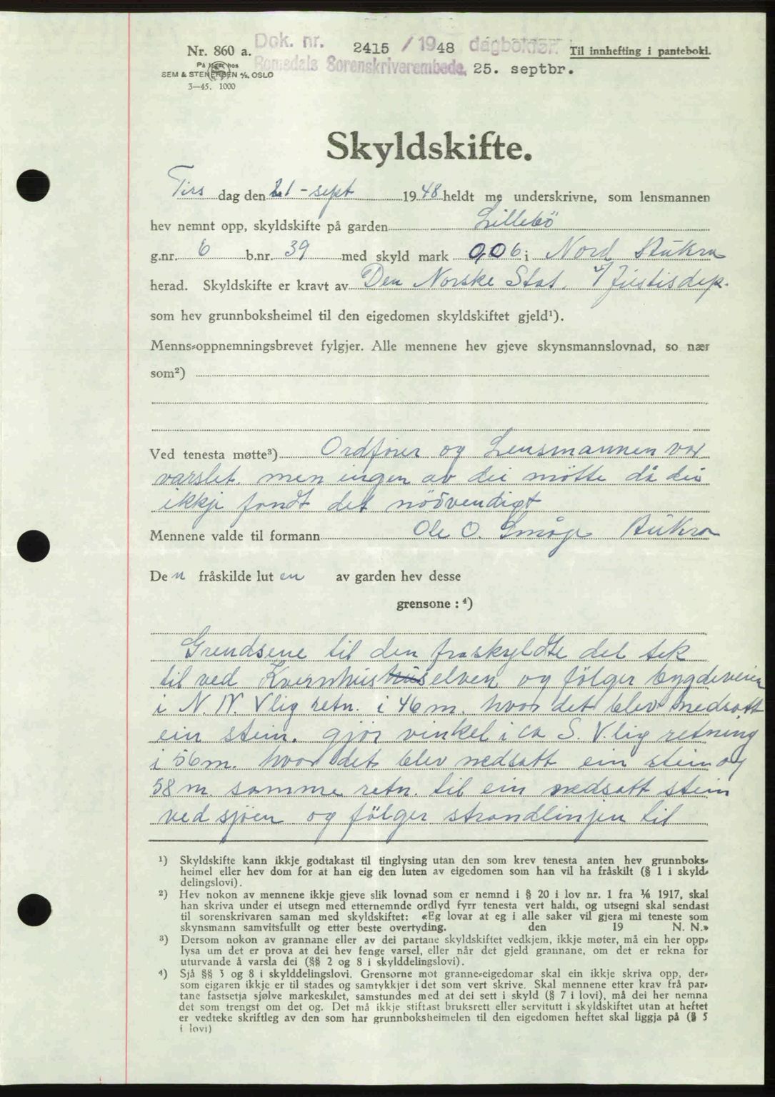 Romsdal sorenskriveri, AV/SAT-A-4149/1/2/2C: Mortgage book no. A27, 1948-1948, Diary no: : 2415/1948