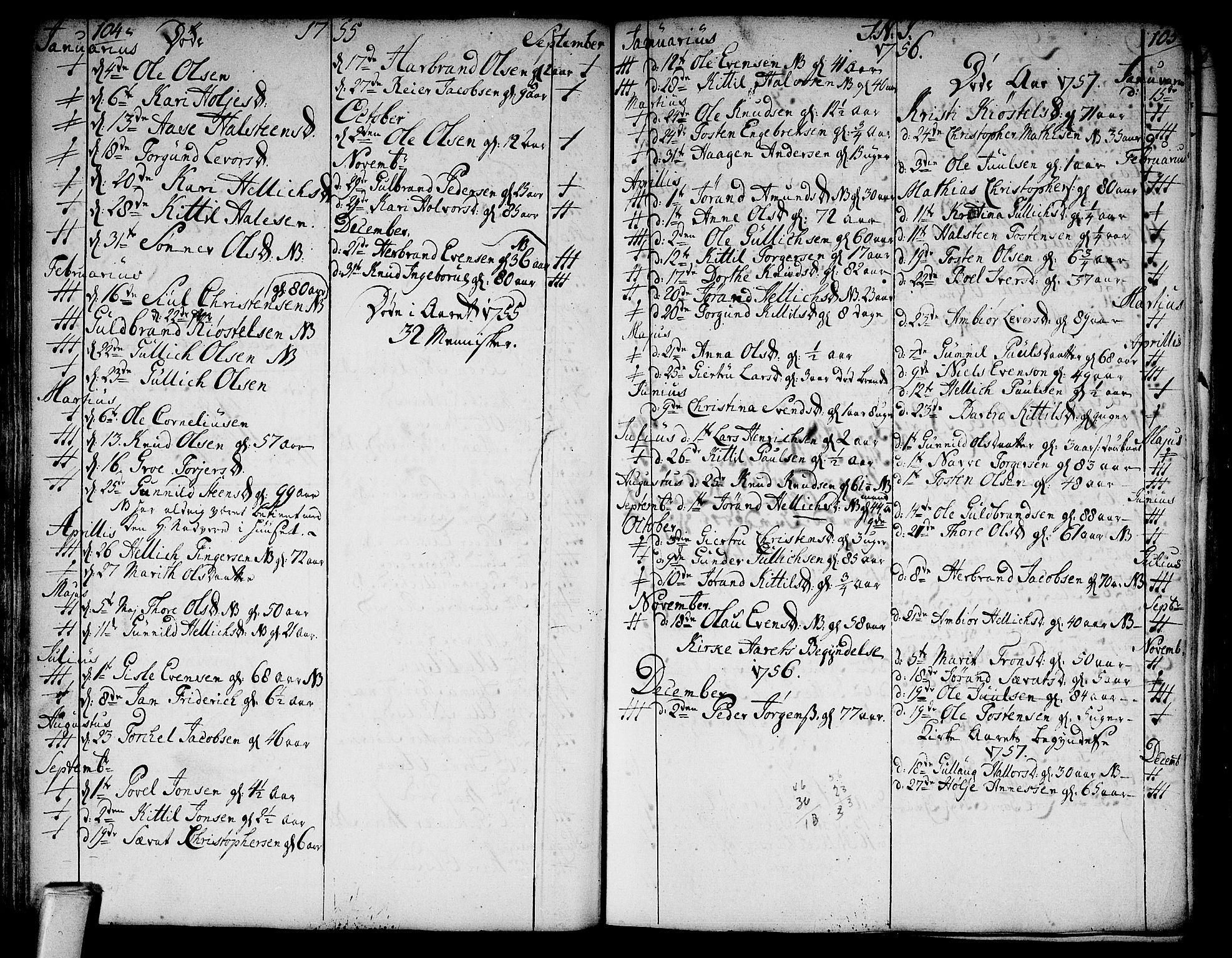 Flesberg kirkebøker, AV/SAKO-A-18/F/Fa/L0003: Parish register (official) no. I 3, 1748-1790, p. 104-105