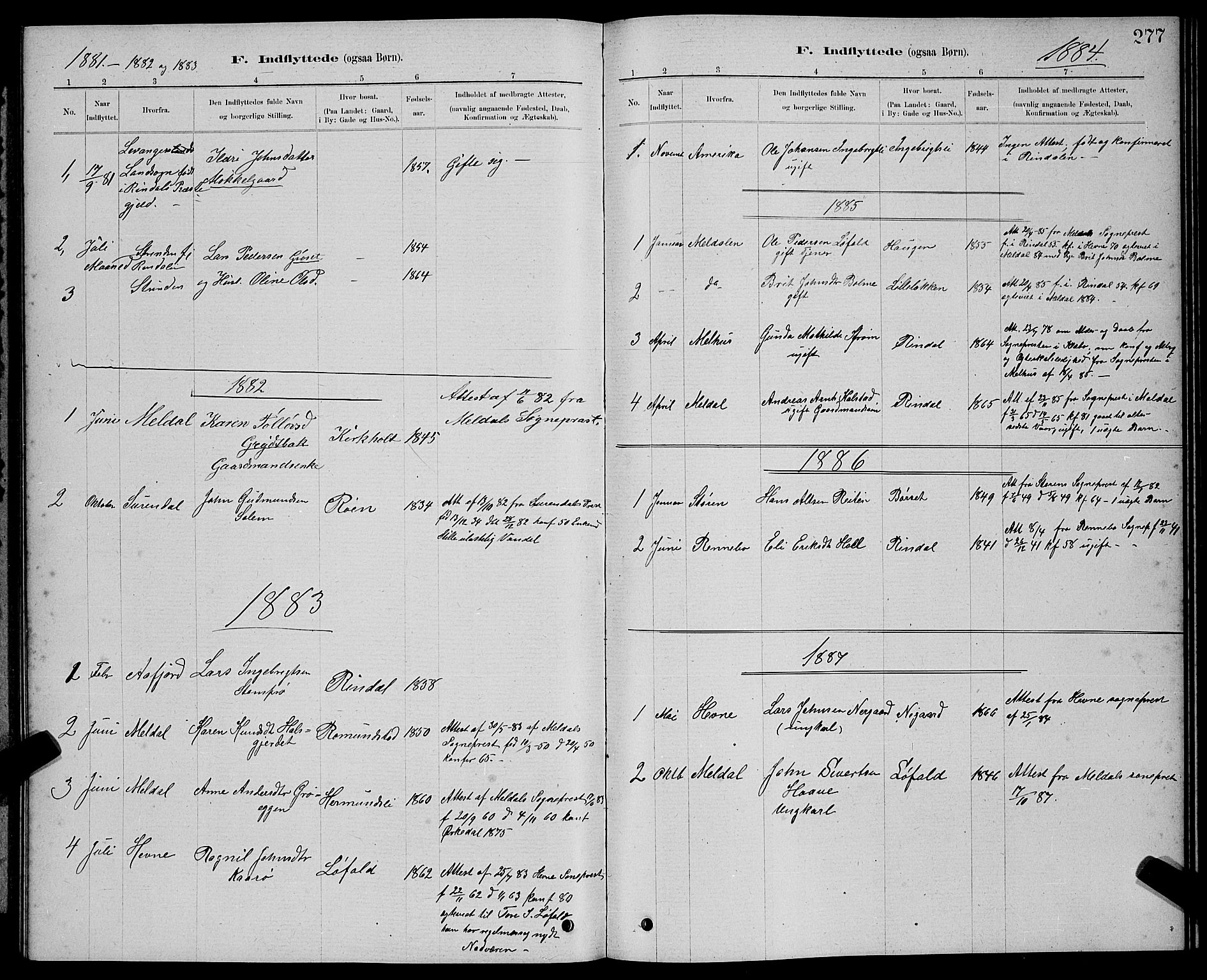 Ministerialprotokoller, klokkerbøker og fødselsregistre - Møre og Romsdal, AV/SAT-A-1454/598/L1077: Parish register (copy) no. 598C02, 1879-1891, p. 277