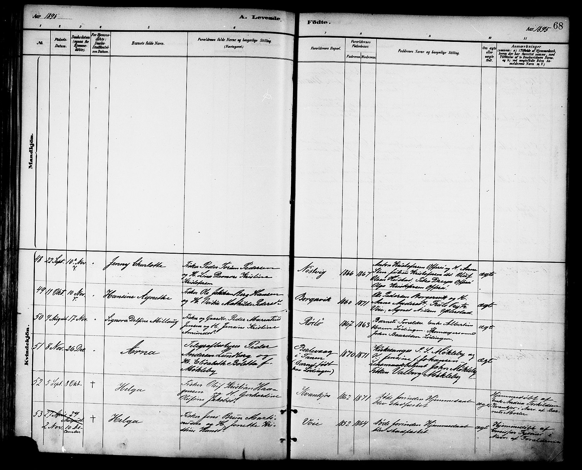 Ministerialprotokoller, klokkerbøker og fødselsregistre - Nordland, AV/SAT-A-1459/872/L1035: Parish register (official) no. 872A10, 1884-1896, p. 68