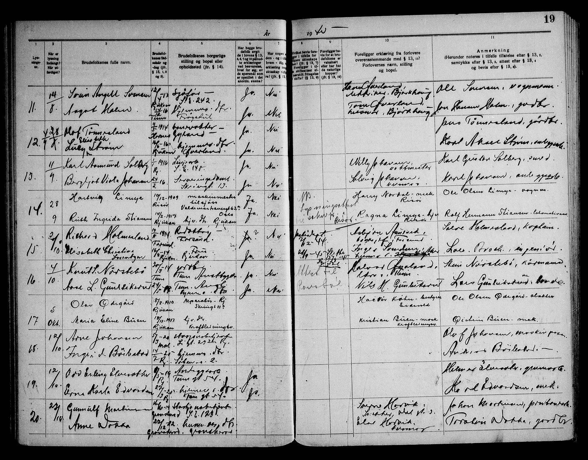 Rjukan kirkebøker, SAKO/A-294/H/Ha/L0001: Banns register no. 1, 1939-1959, p. 19