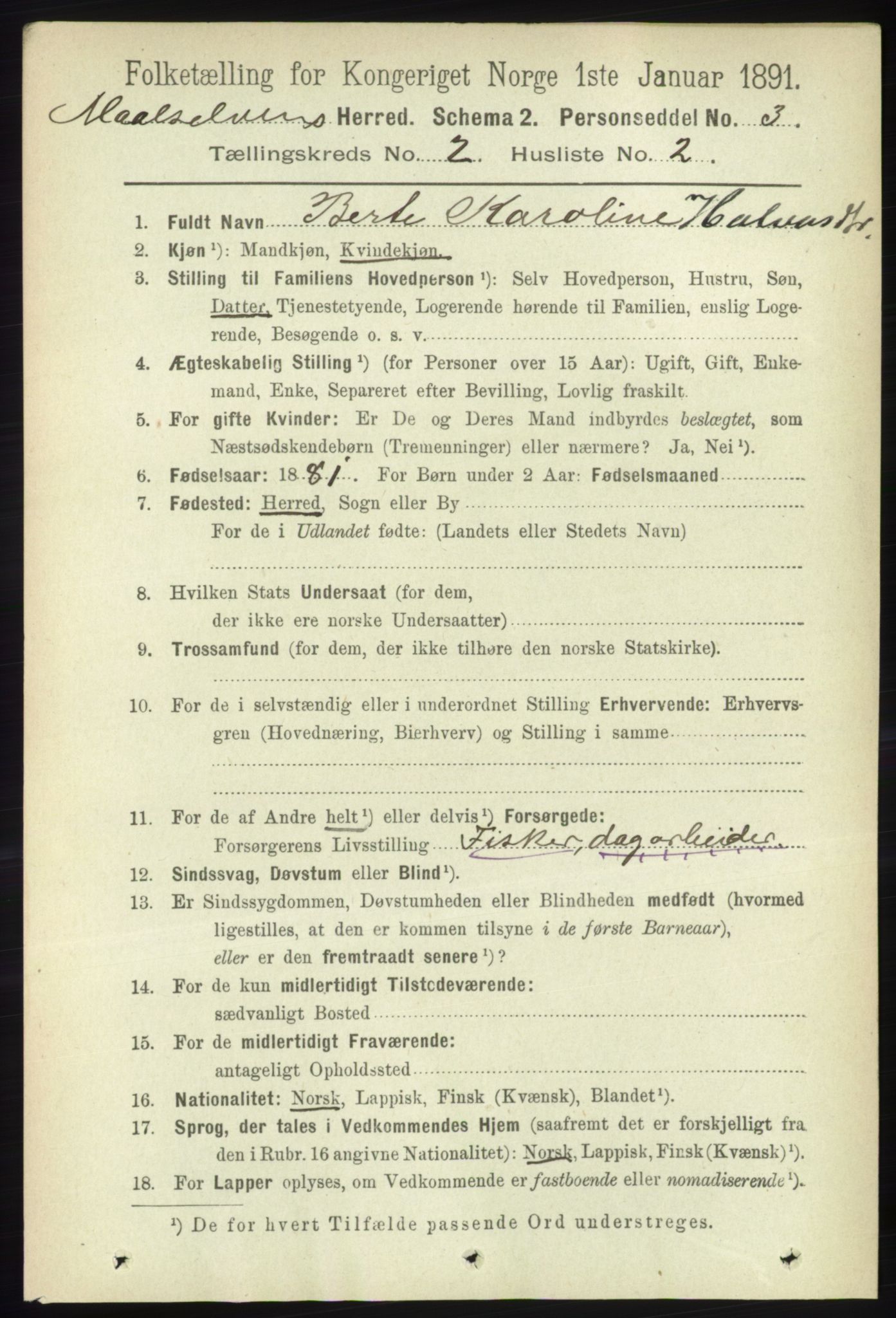 RA, 1891 census for 1924 Målselv, 1891, p. 306