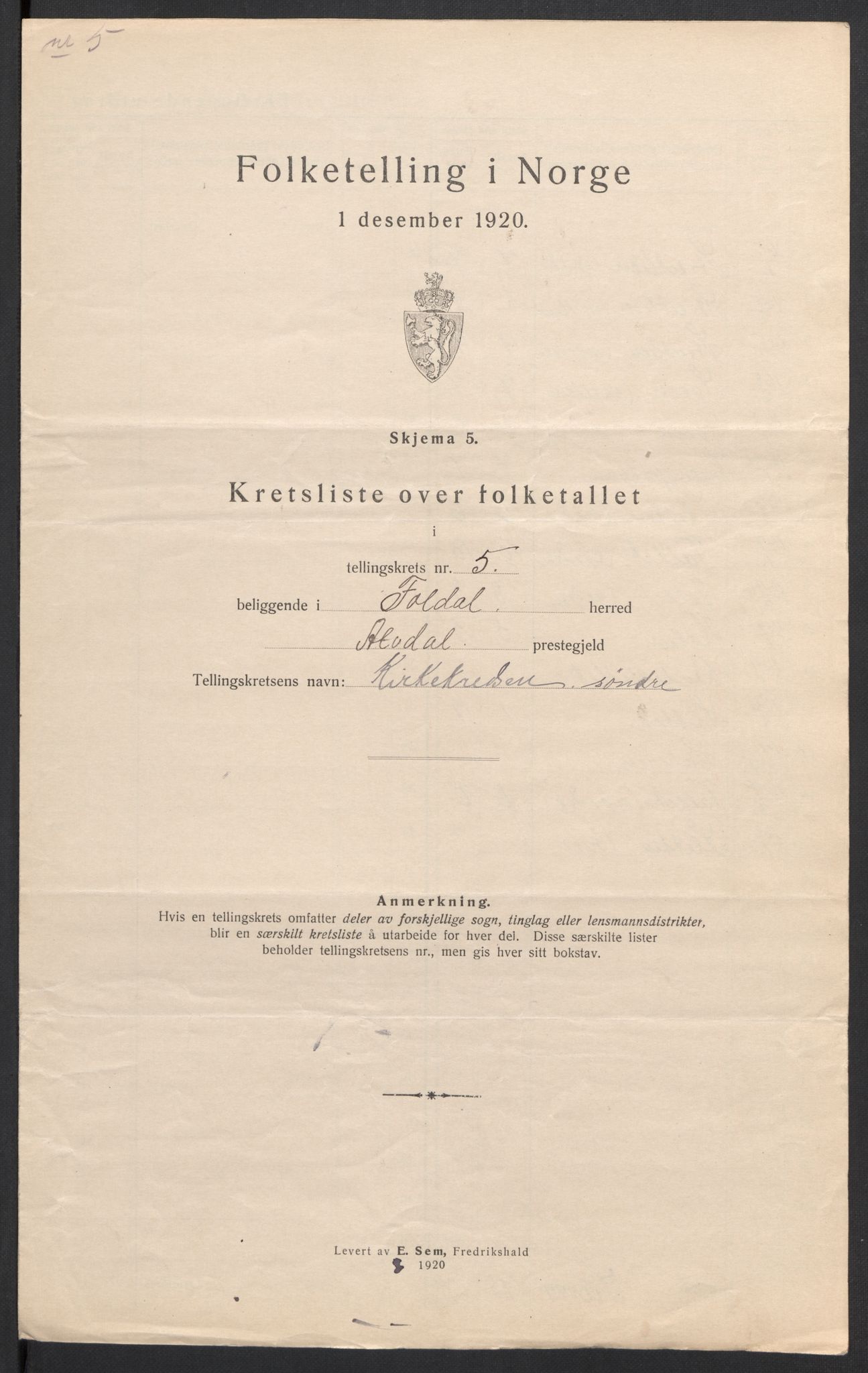 SAH, 1920 census for Folldal, 1920, p. 18