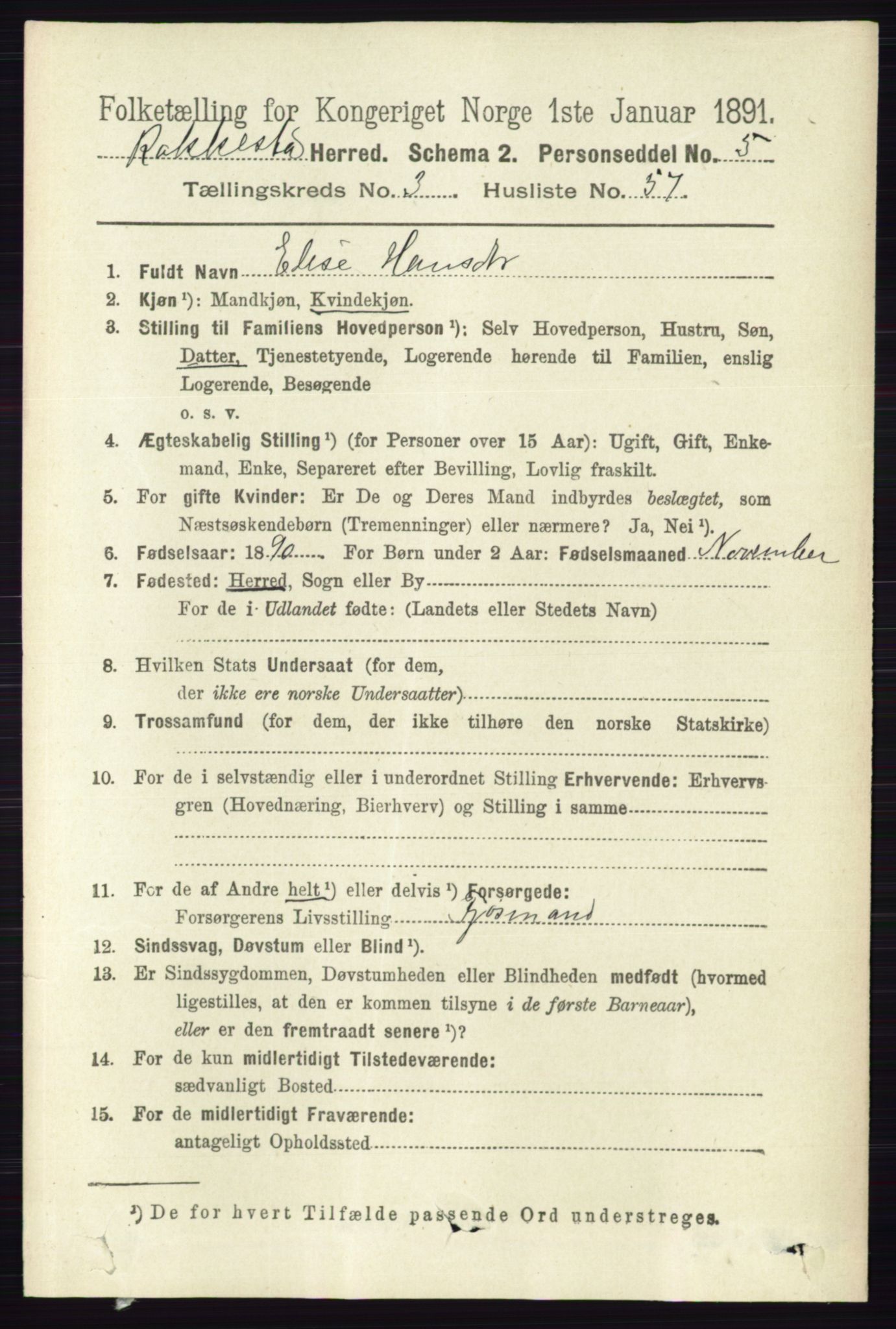 RA, 1891 census for 0128 Rakkestad, 1891, p. 1685