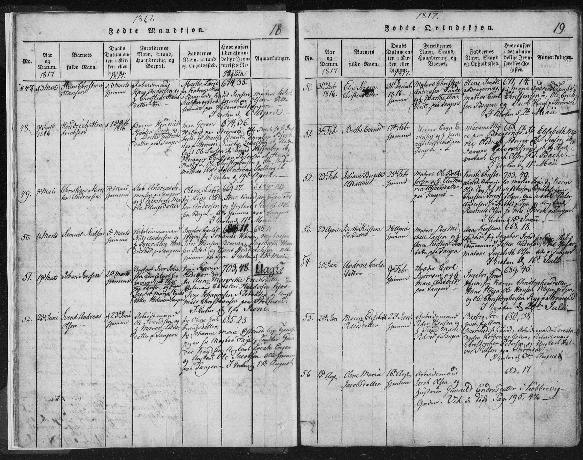 Strømsø kirkebøker, AV/SAKO-A-246/F/Fb/L0004: Parish register (official) no. II 4, 1814-1843, p. 18-19