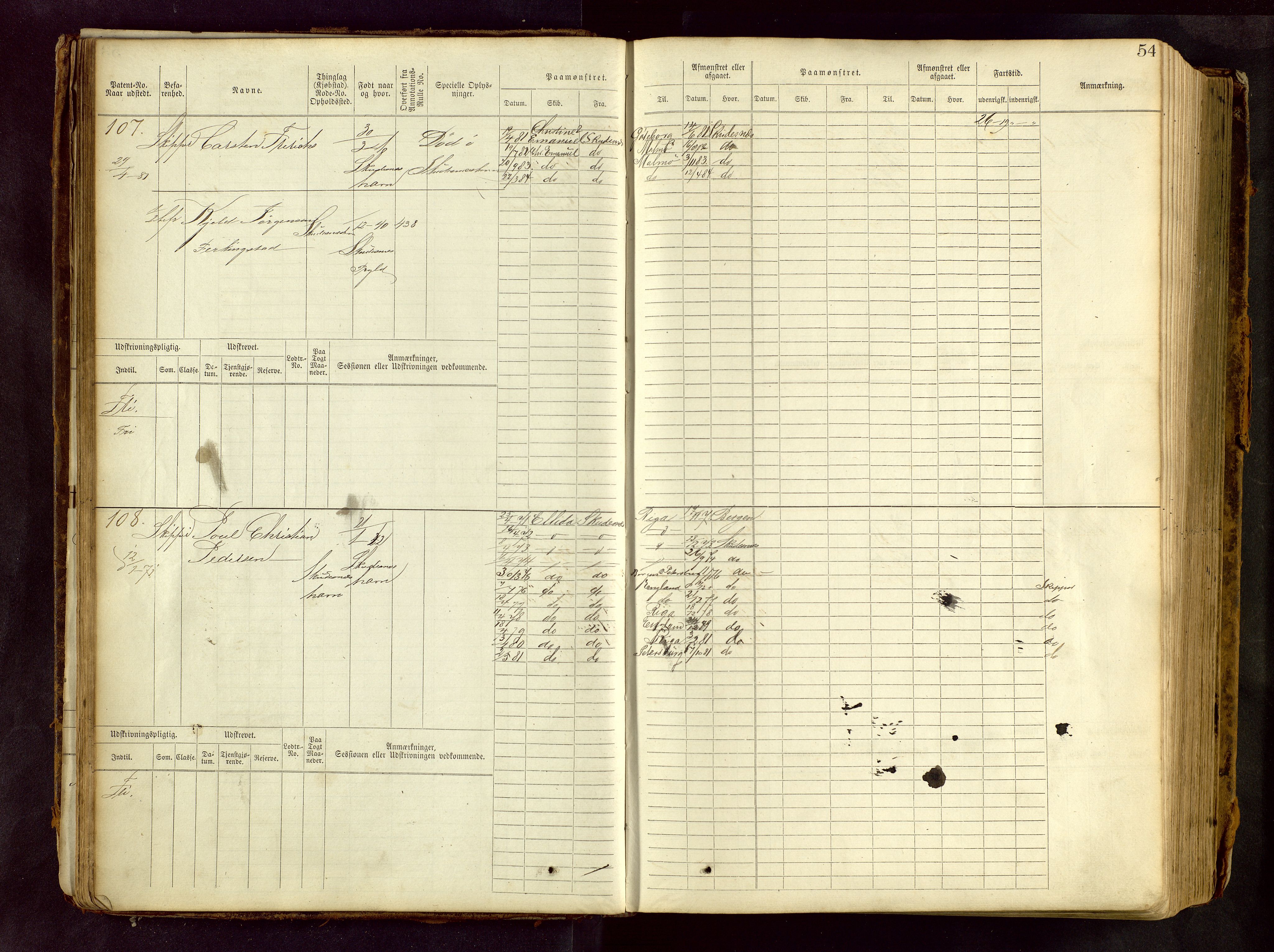 Haugesund sjømannskontor, AV/SAST-A-102007/F/Fb/Fbb/L0001: Sjøfartsrulle Skudenes krets No 1 - 958, 1860-1948, p. 54