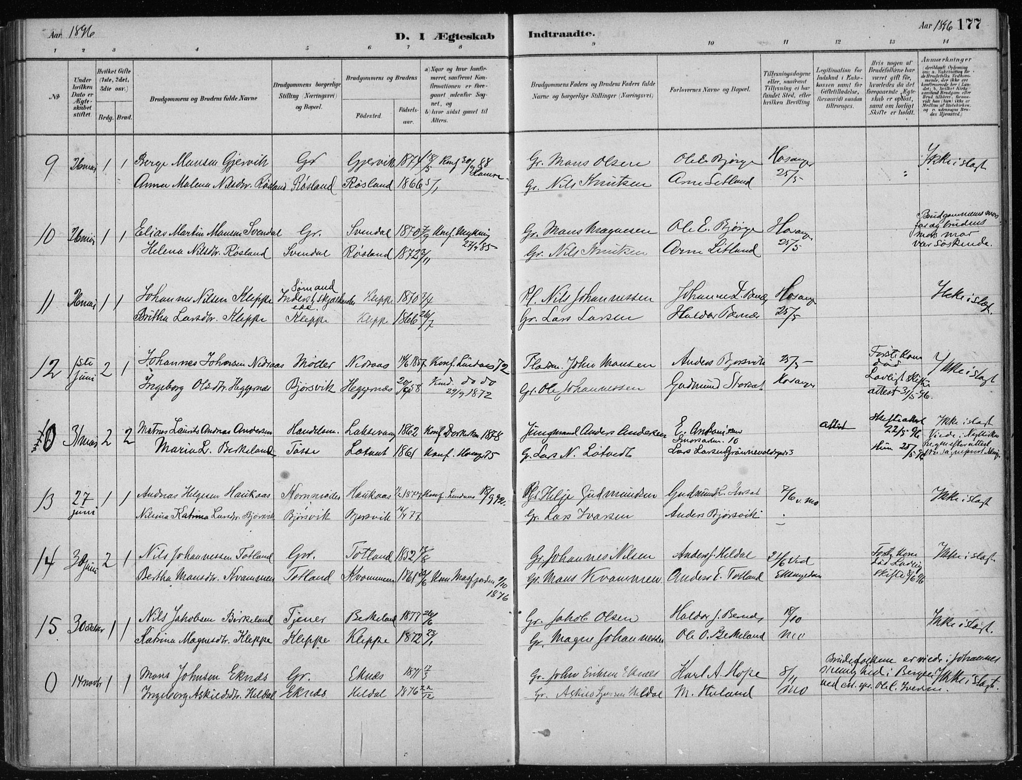 Hosanger sokneprestembete, AV/SAB-A-75801/H/Haa: Parish register (official) no. B  1, 1880-1896, p. 177