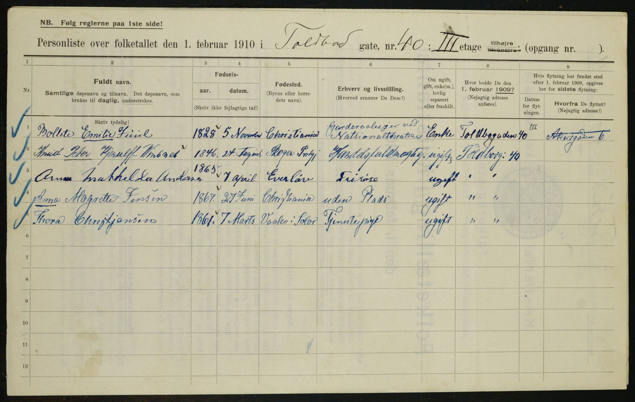 OBA, Municipal Census 1910 for Kristiania, 1910, p. 107616