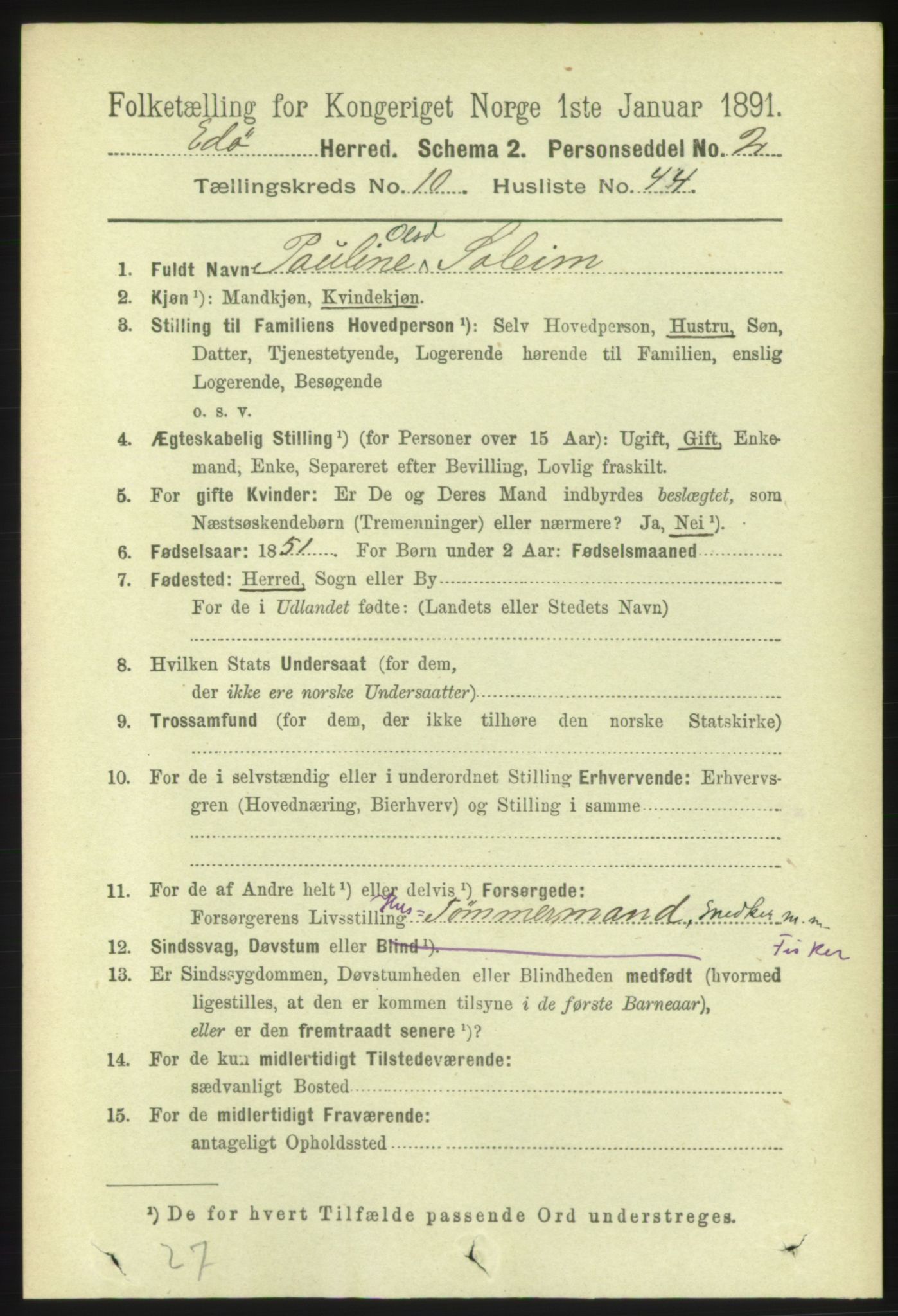 RA, 1891 census for 1573 Edøy, 1891, p. 2874