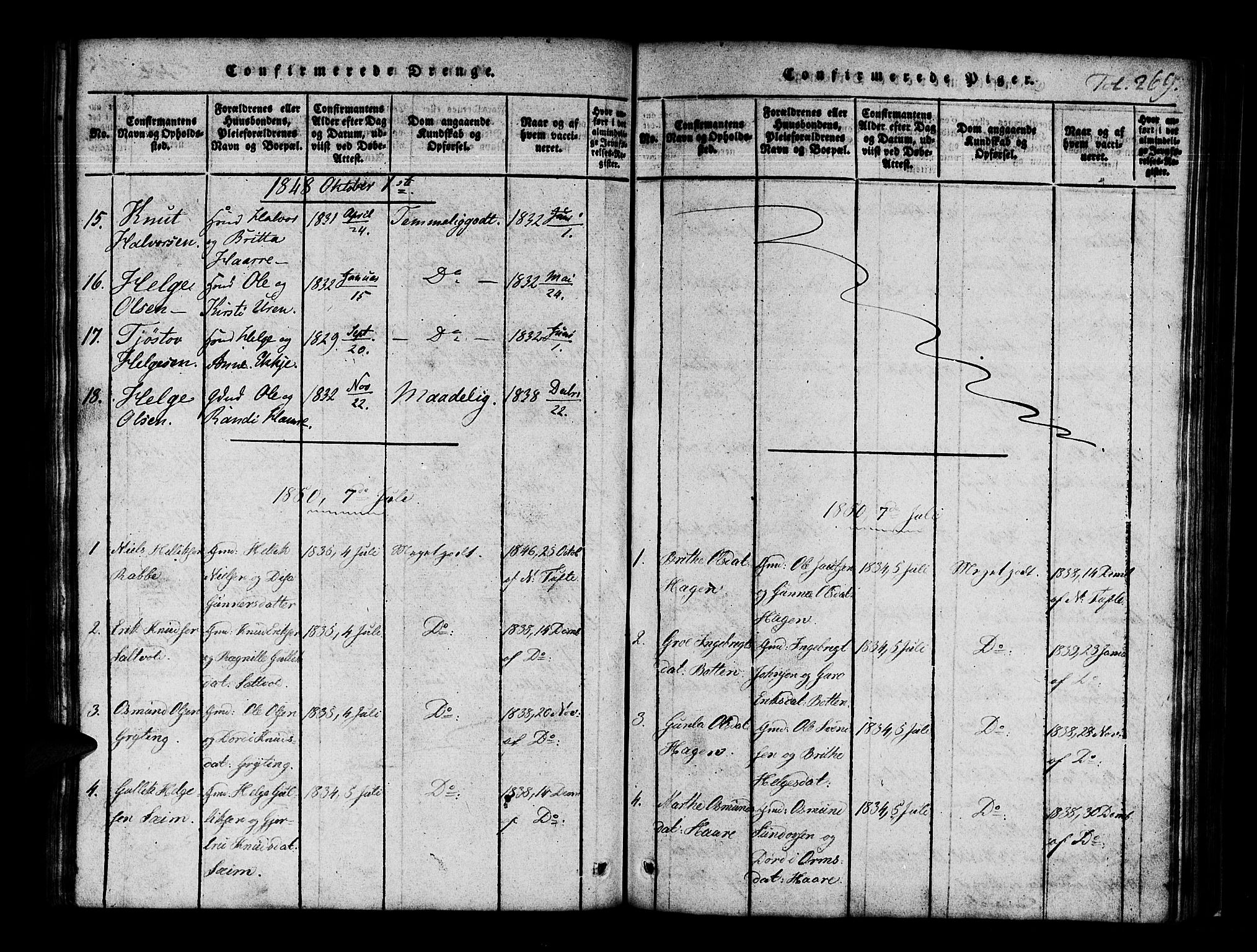 Røldal sokneprestembete, SAB/A-100247: Parish register (official) no. A 2, 1817-1856, p. 269