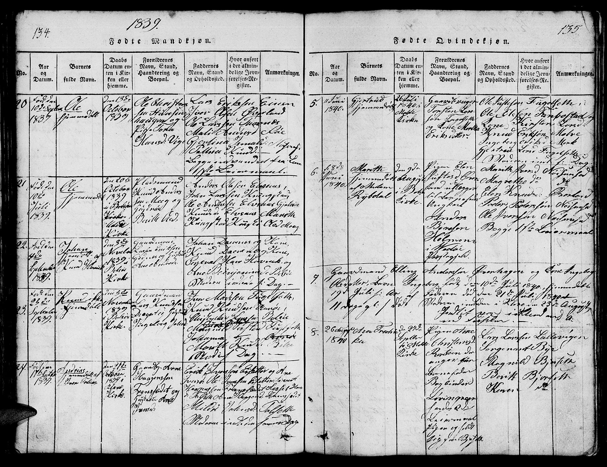 Ministerialprotokoller, klokkerbøker og fødselsregistre - Møre og Romsdal, AV/SAT-A-1454/555/L0665: Parish register (copy) no. 555C01, 1818-1868, p. 134-135